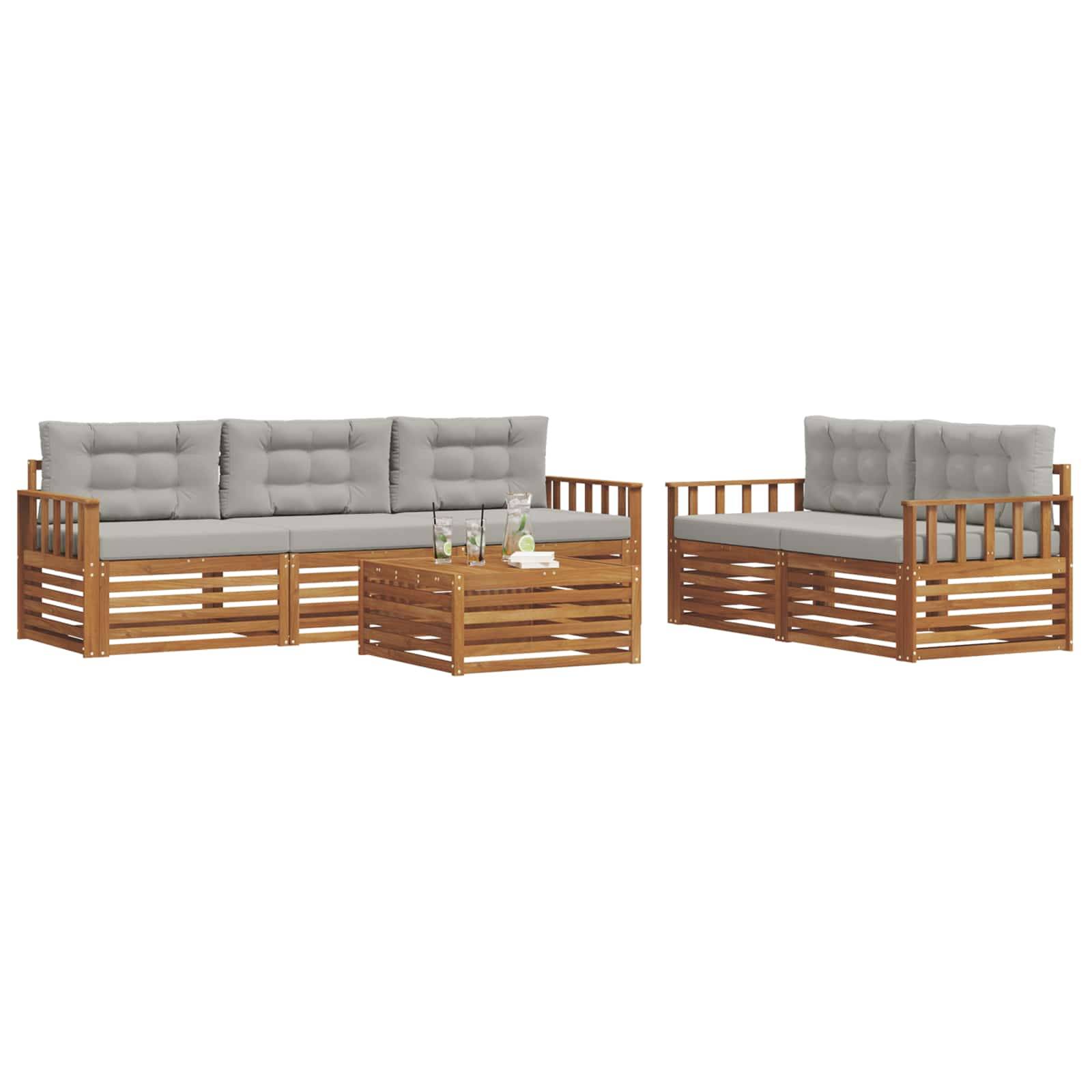 vidaXL Outdoor-Sofagarnitur mit Kissen 6 pcs Natürlich und Hellgrau