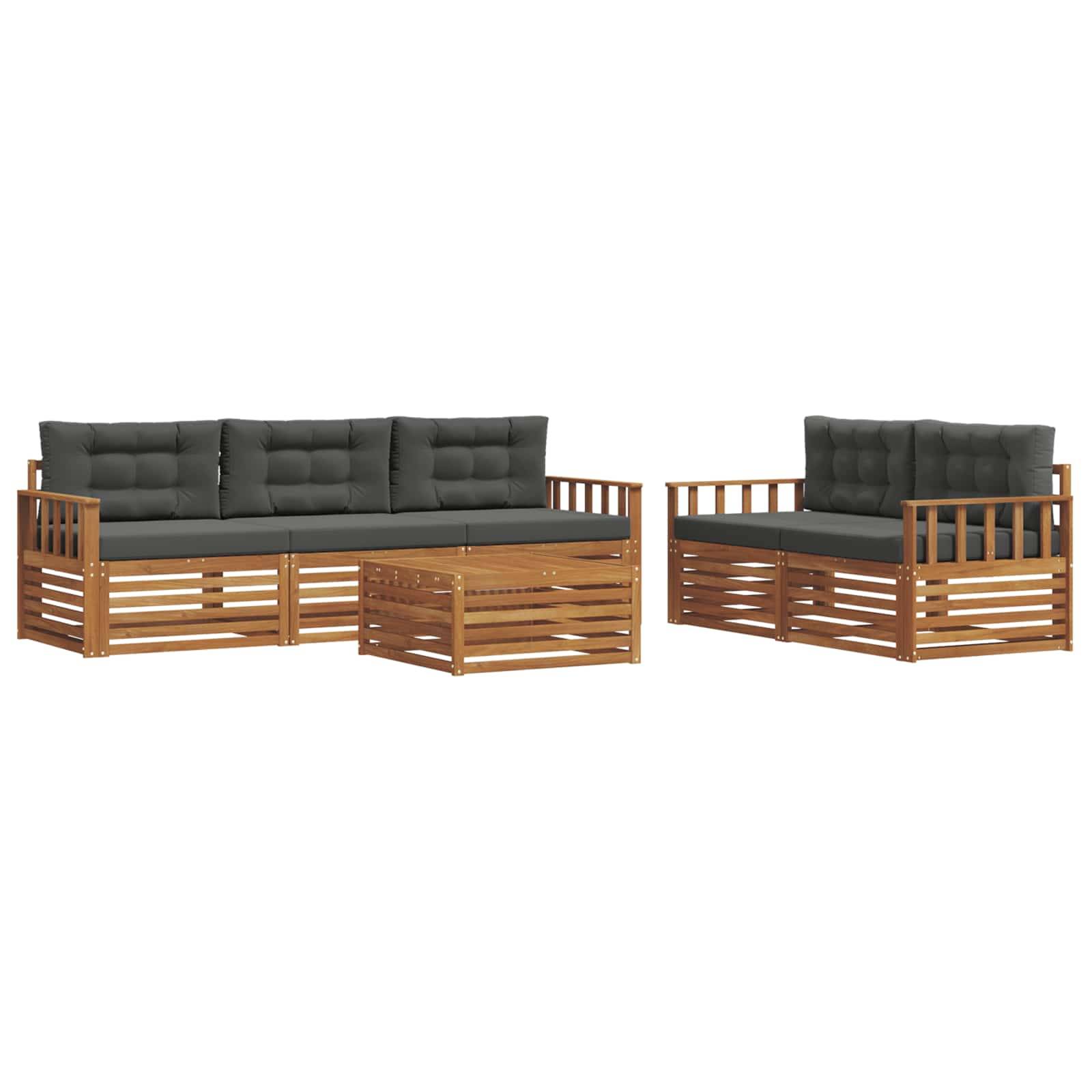 vidaXL Outdoor-Sofagarnitur mit Kissen 6 pcs Natur und Anthrazit