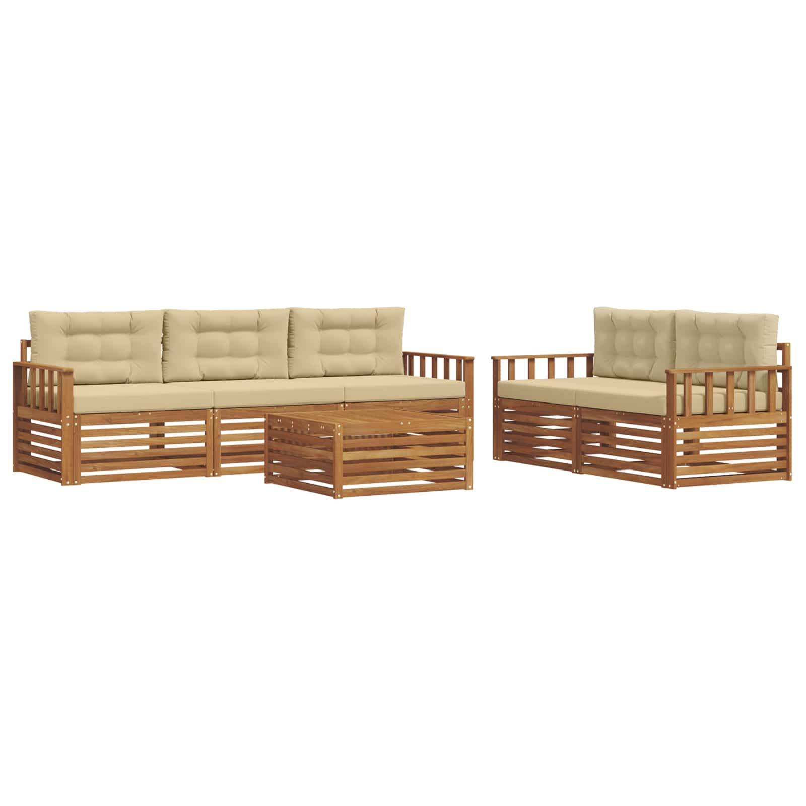 vidaXL Outdoor-Sofagarnitur mit Kissen 6 pcs Natur und Beige