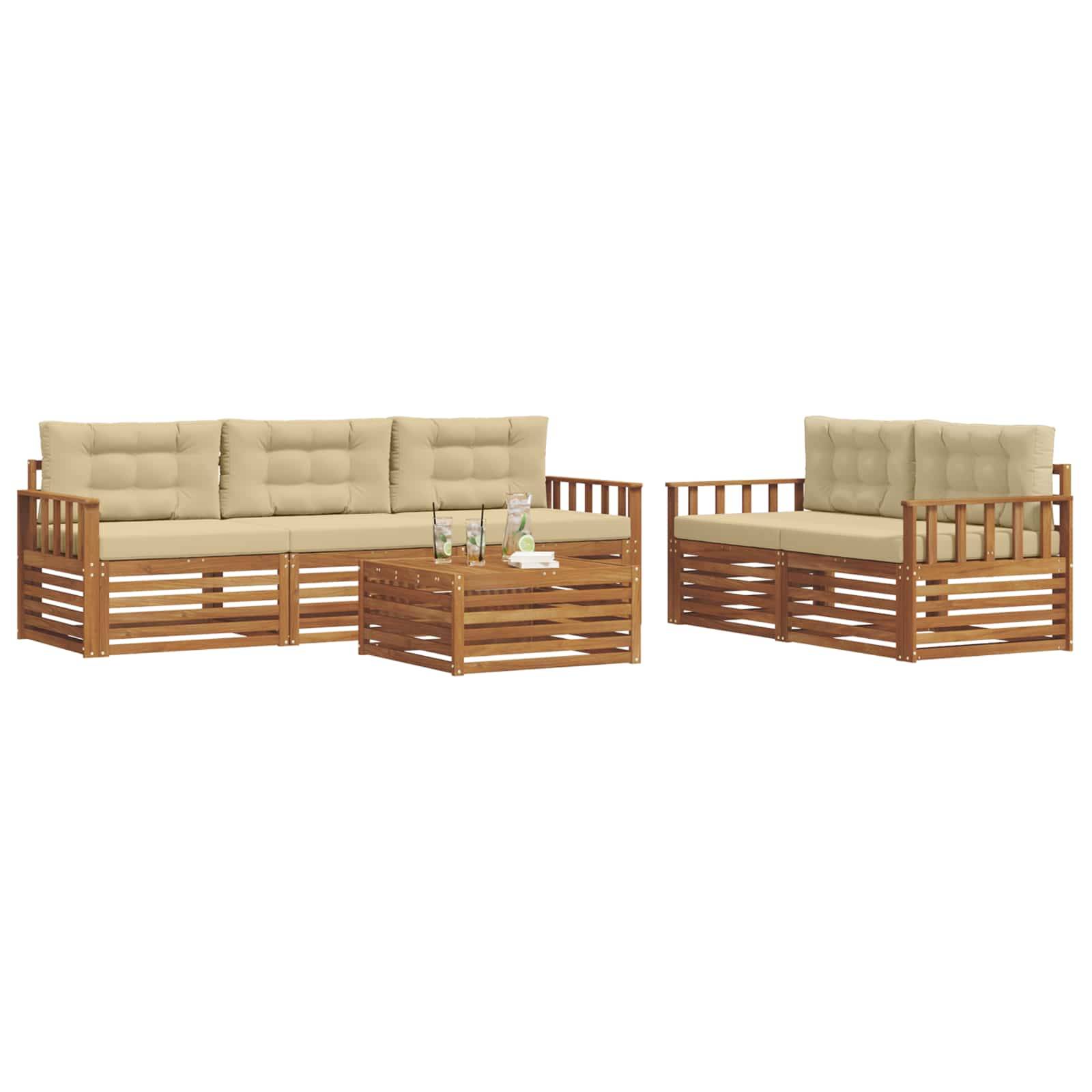 vidaXL Outdoor-Sofagarnitur mit Kissen 6 pcs Natur und Beige