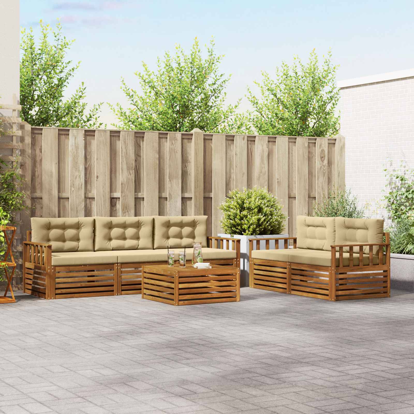 vidaXL Outdoor-Sofagarnitur mit Kissen 6 pcs Natur und Beige