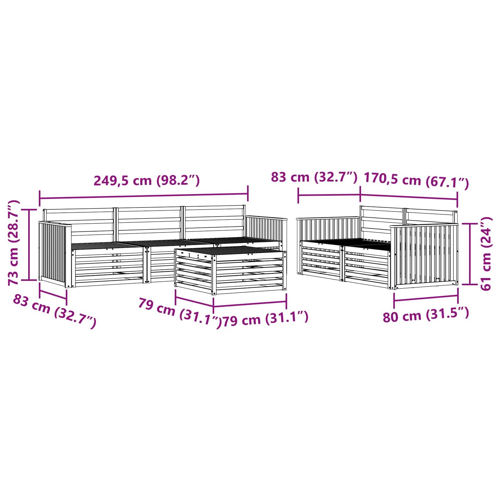 vidaXL Outdoor-Sofagarnitur 6 pcs Natur Massivholz Akazie