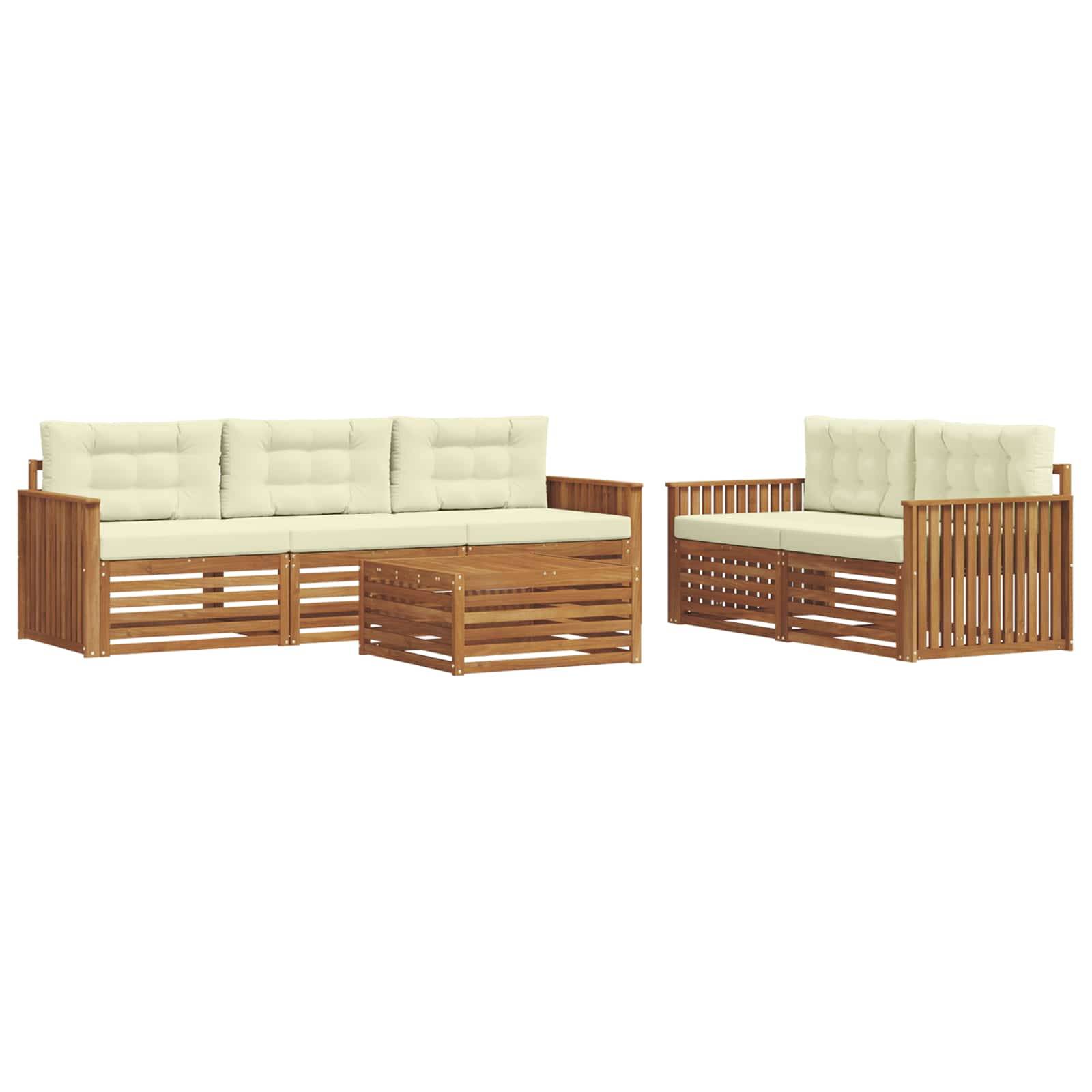 vidaXL Outdoor-Sofagarnitur mit Kissen 6 pcs Natur und Creme