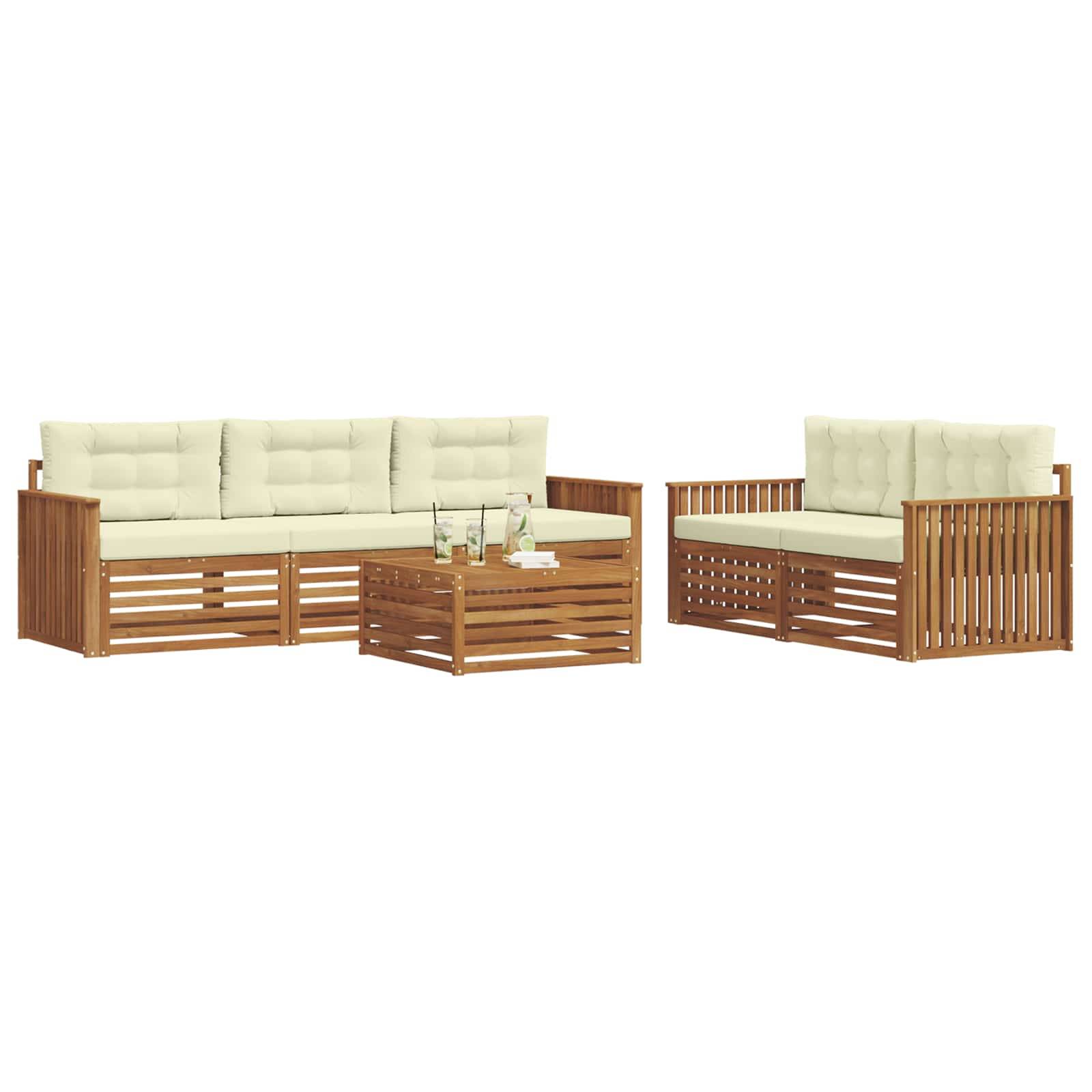 vidaXL Outdoor-Sofagarnitur mit Kissen 6 pcs Natur und Creme
