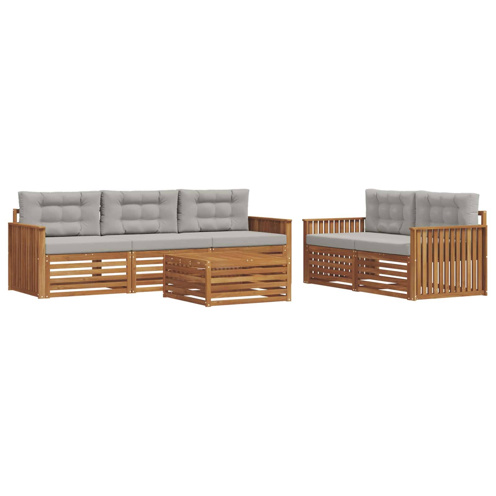 vidaXL Outdoor-Sofagarnitur mit Kissen 6 pcs Natürlich und Hellgrau