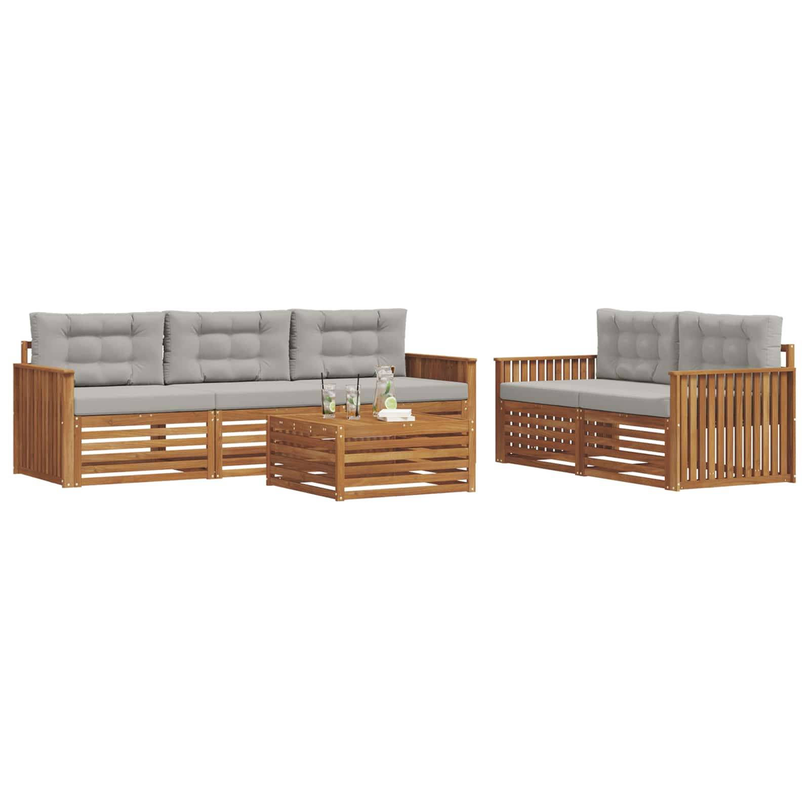 vidaXL Outdoor-Sofagarnitur mit Kissen 6 pcs Natürlich und Hellgrau