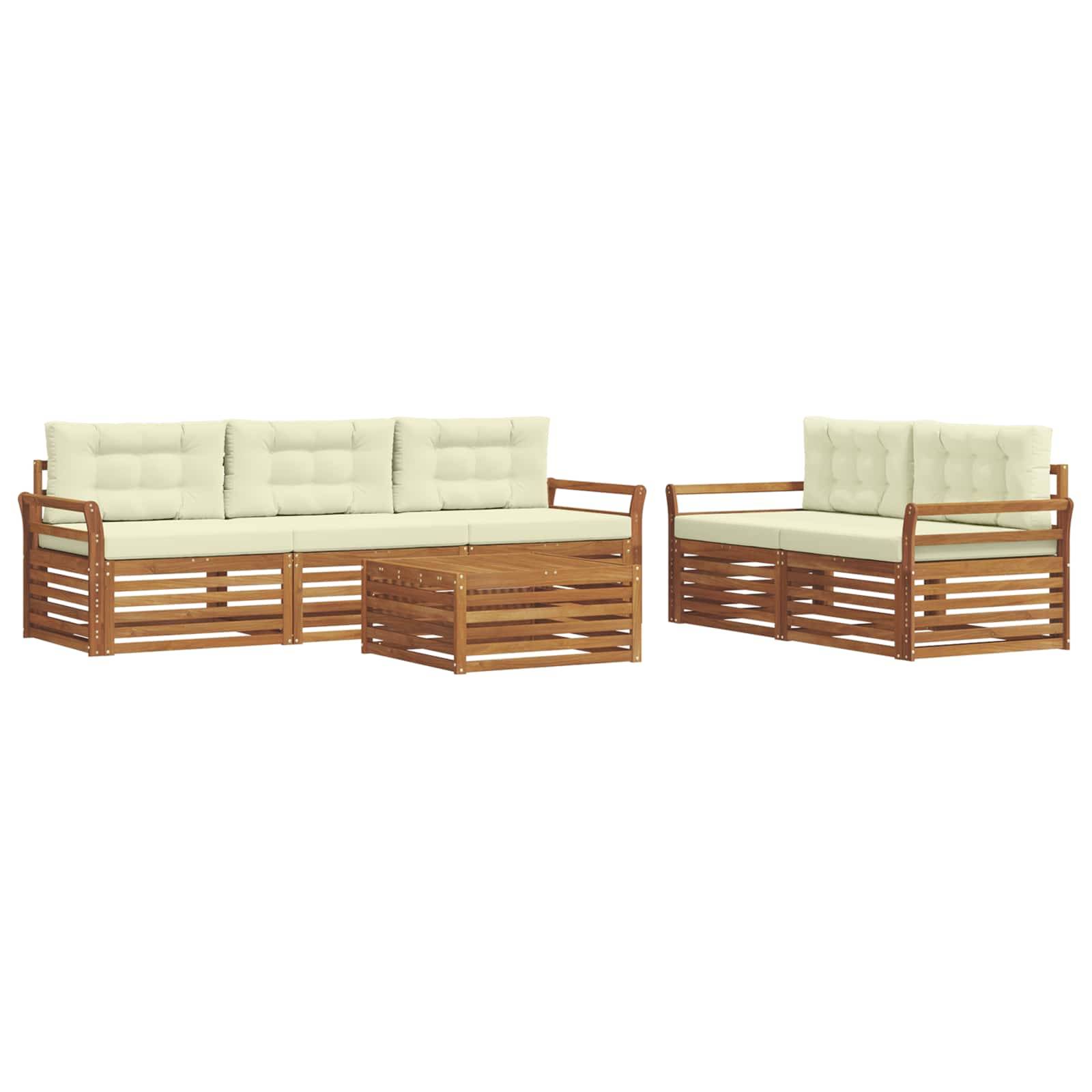 vidaXL Outdoor-Sofagarnitur mit Kissen 6 pcs Natur und Creme