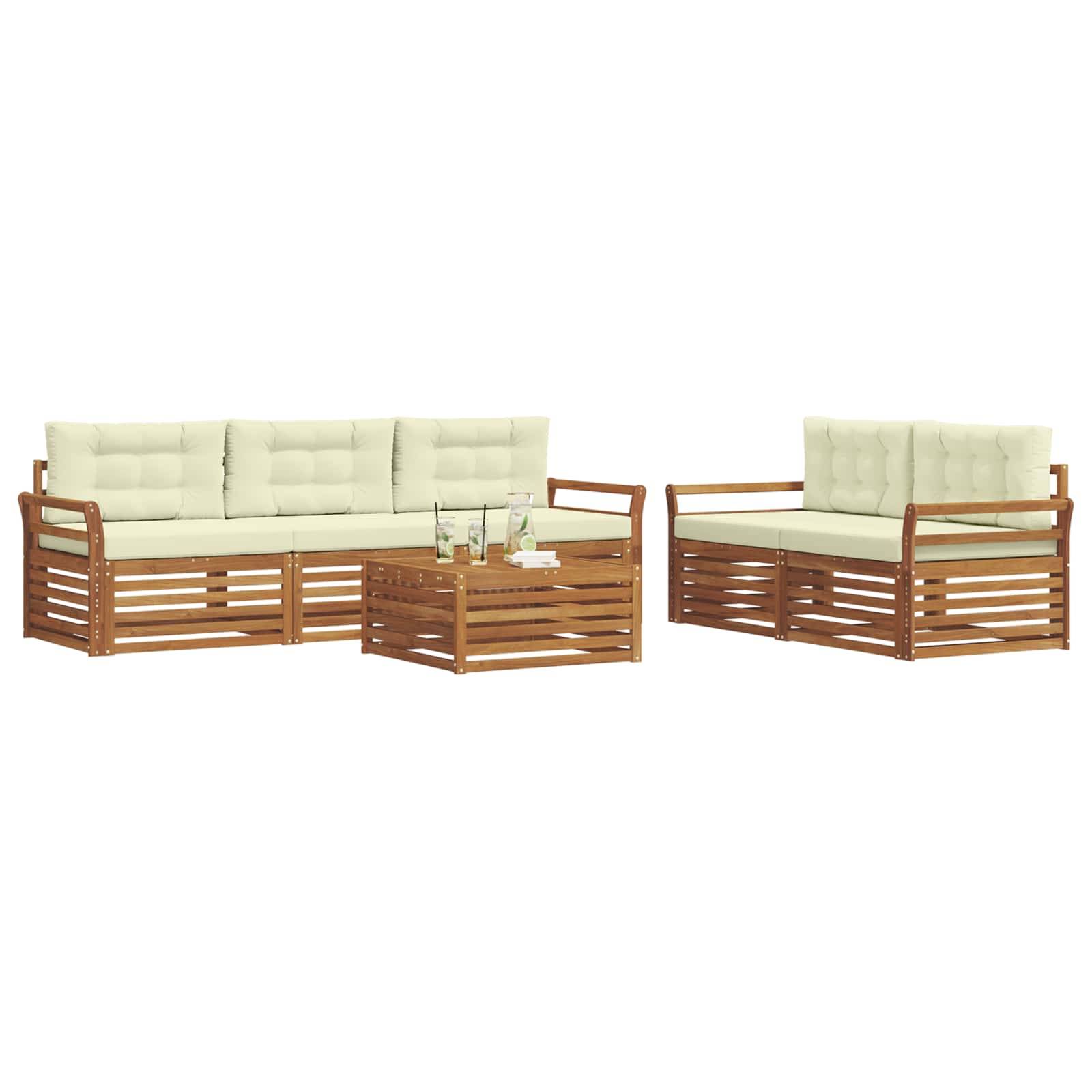 vidaXL Outdoor-Sofagarnitur mit Kissen 6 pcs Natur und Creme