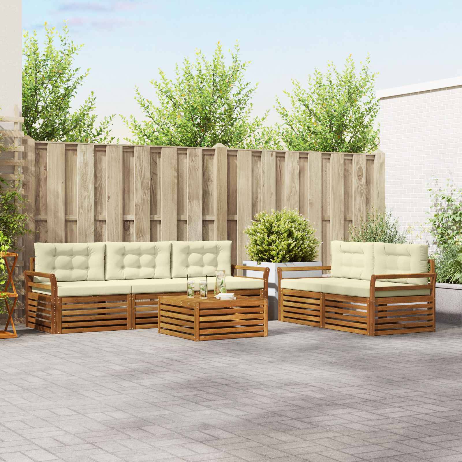 vidaXL Outdoor-Sofagarnitur mit Kissen 6 pcs Natur und Creme