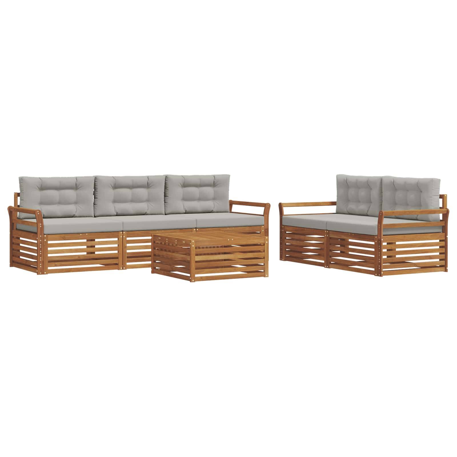 vidaXL Outdoor-Sofagarnitur mit Kissen 6 pcs Natürlich und Hellgrau
