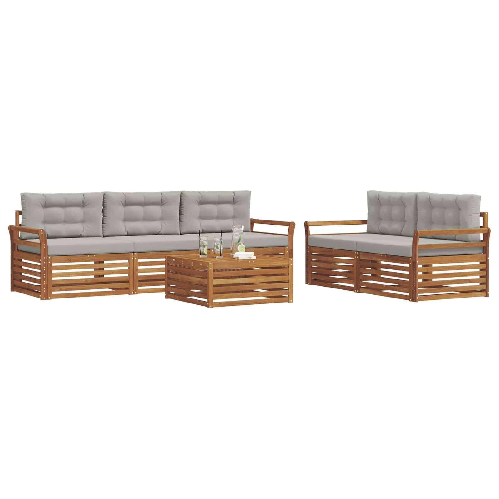 vidaXL Outdoor-Sofagarnitur mit Kissen 6 pcs Natürlich und Hellgrau