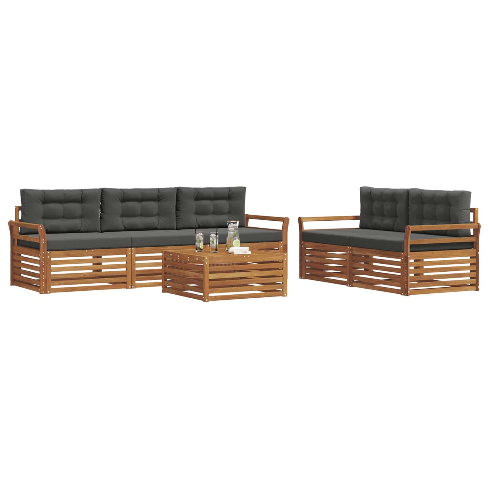 vidaXL Outdoor-Sofagarnitur mit Kissen 6 pcs Natur und Anthrazit