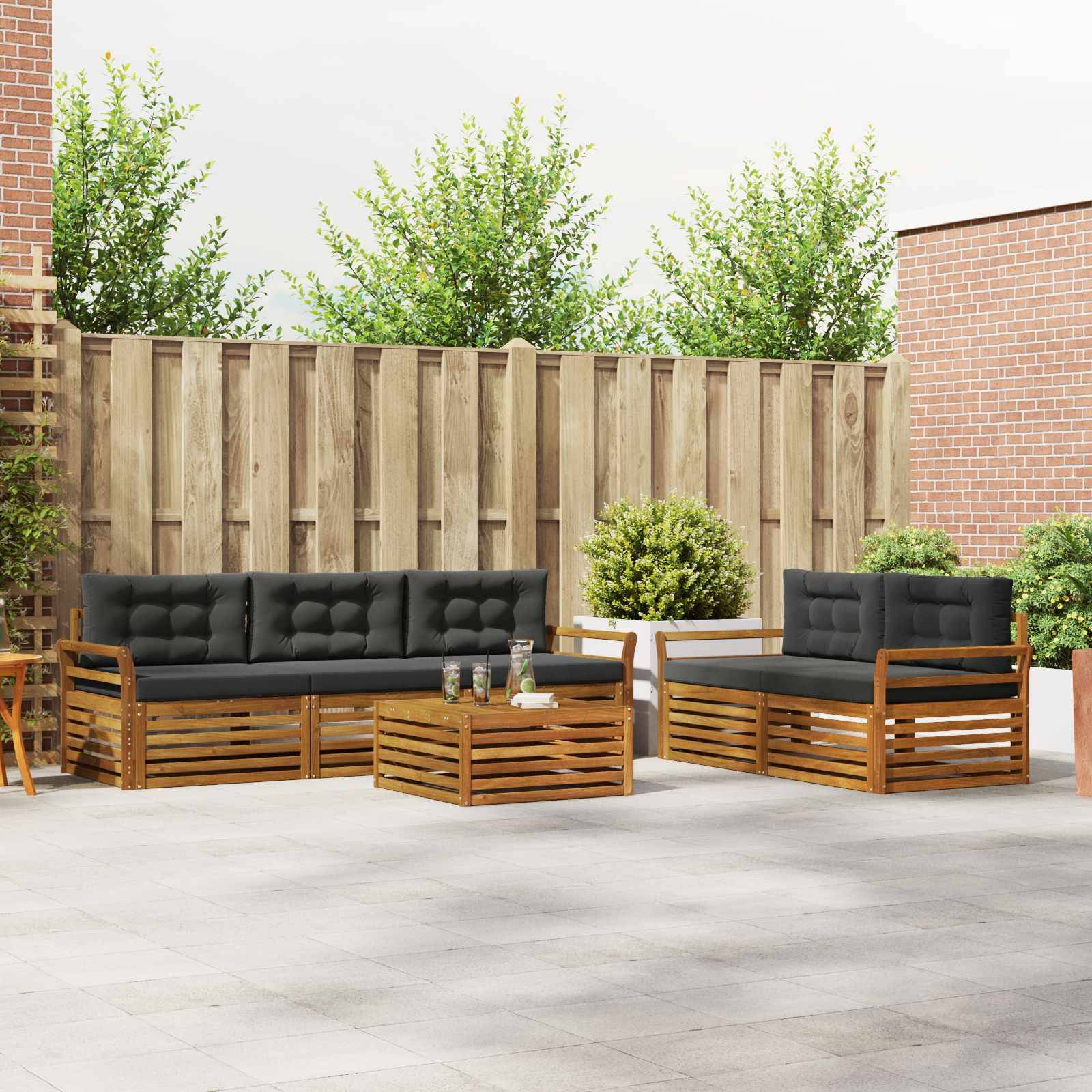 vidaXL Outdoor-Sofagarnitur mit Kissen 6 pcs Natur und Anthrazit