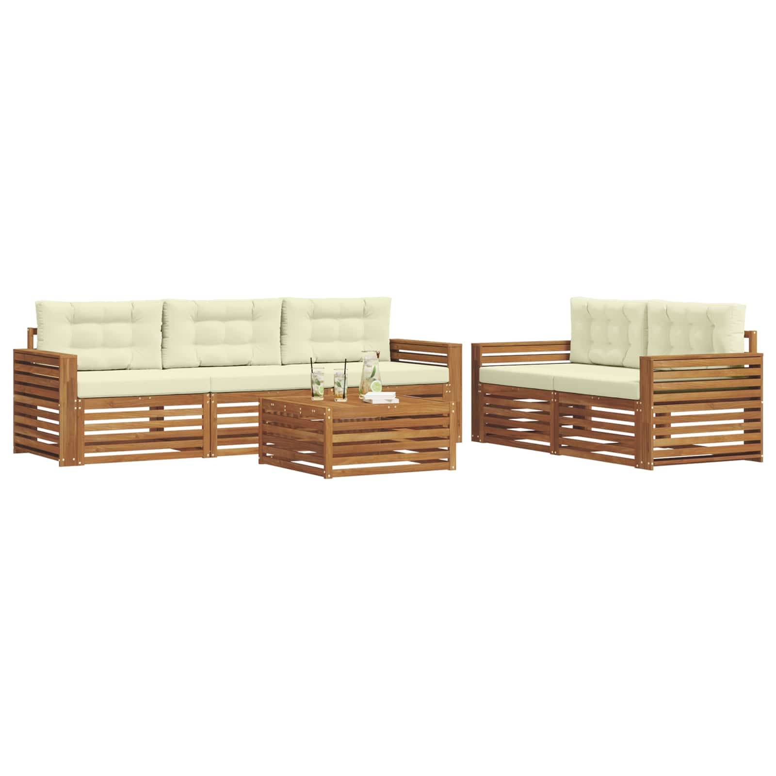 vidaXL Outdoor-Sofagarnitur mit Kissen 6 pcs Natur und Creme
