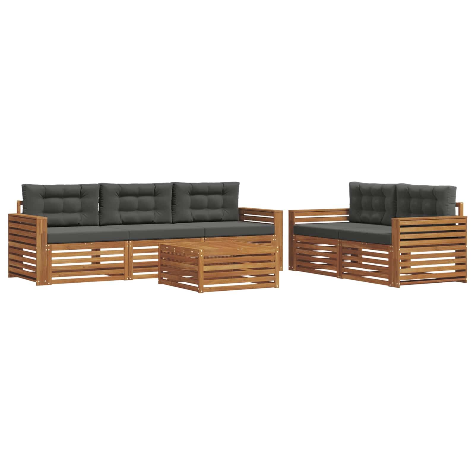 vidaXL Outdoor-Sofagarnitur mit Kissen 6 pcs Natur und Anthrazit