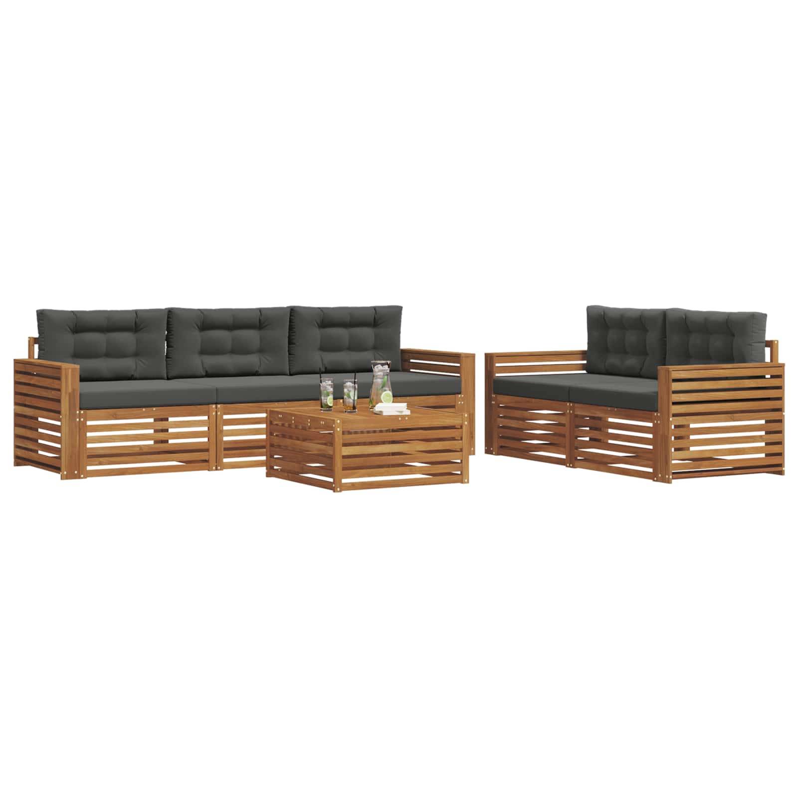 vidaXL Outdoor-Sofagarnitur mit Kissen 6 pcs Natur und Anthrazit