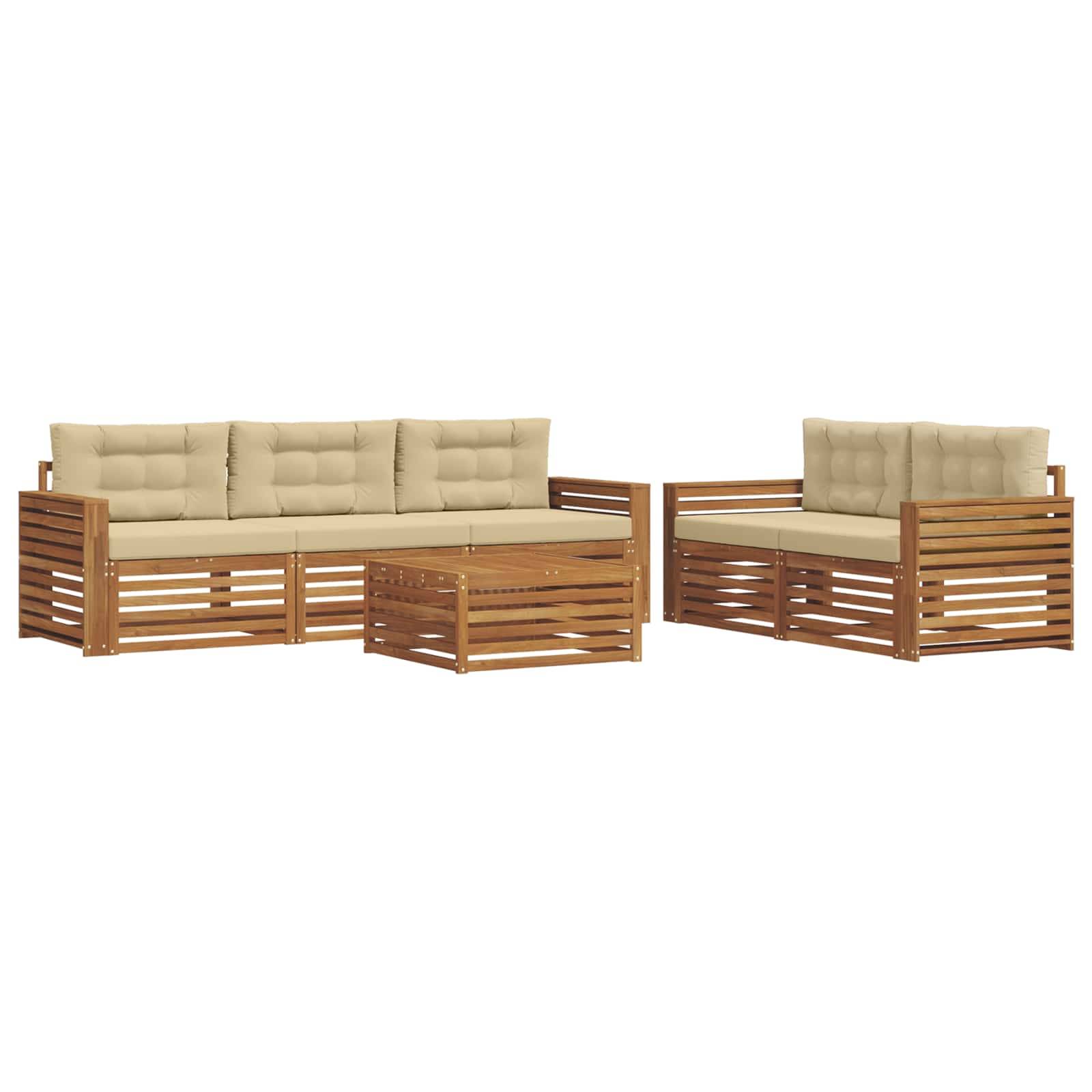 vidaXL Outdoor-Sofagarnitur mit Kissen 6 pcs Natur und Beige