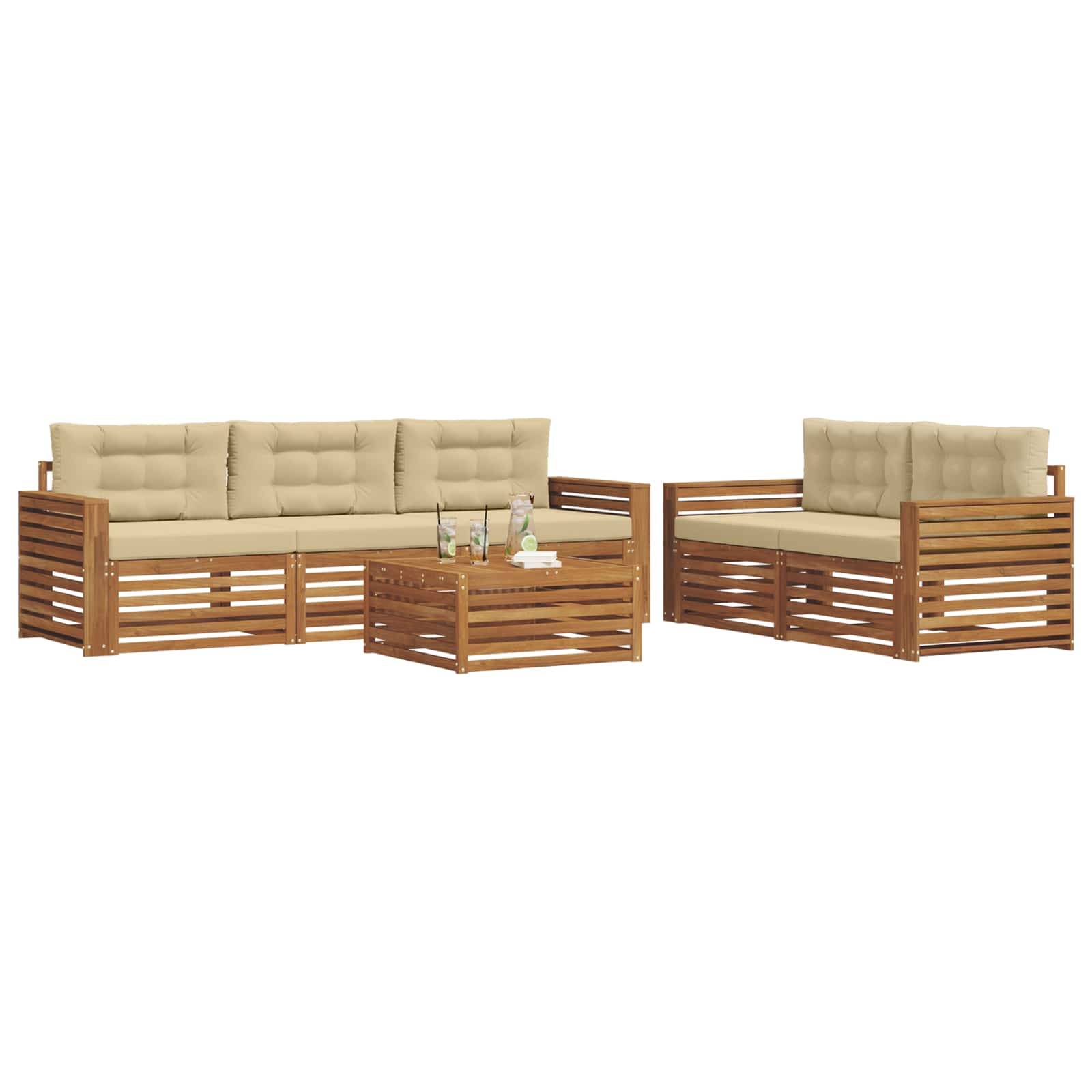 vidaXL Outdoor-Sofagarnitur mit Kissen 6 pcs Natur und Beige