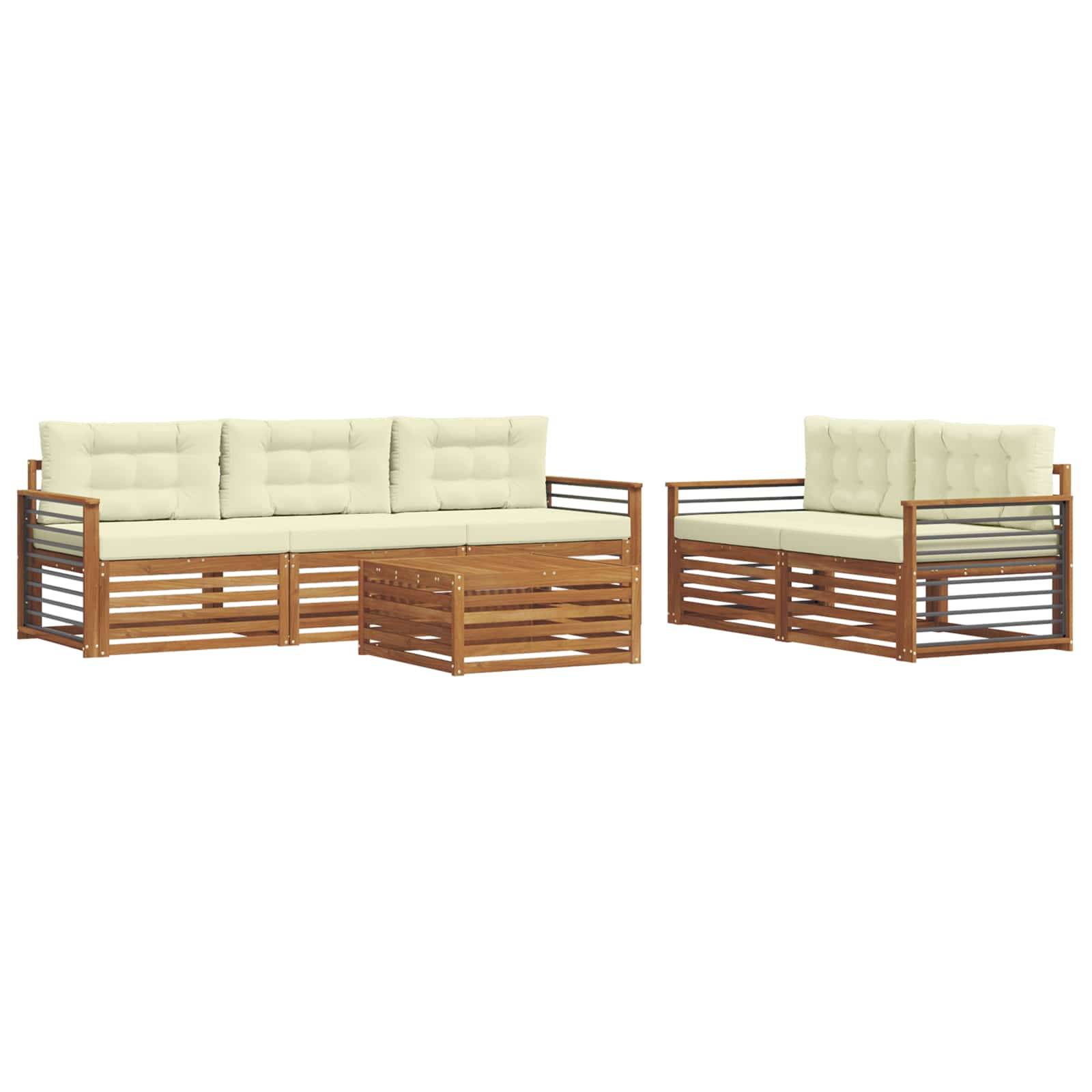 vidaXL Outdoor-Sofagarnitur mit Kissen 6 pcs Natur und Creme