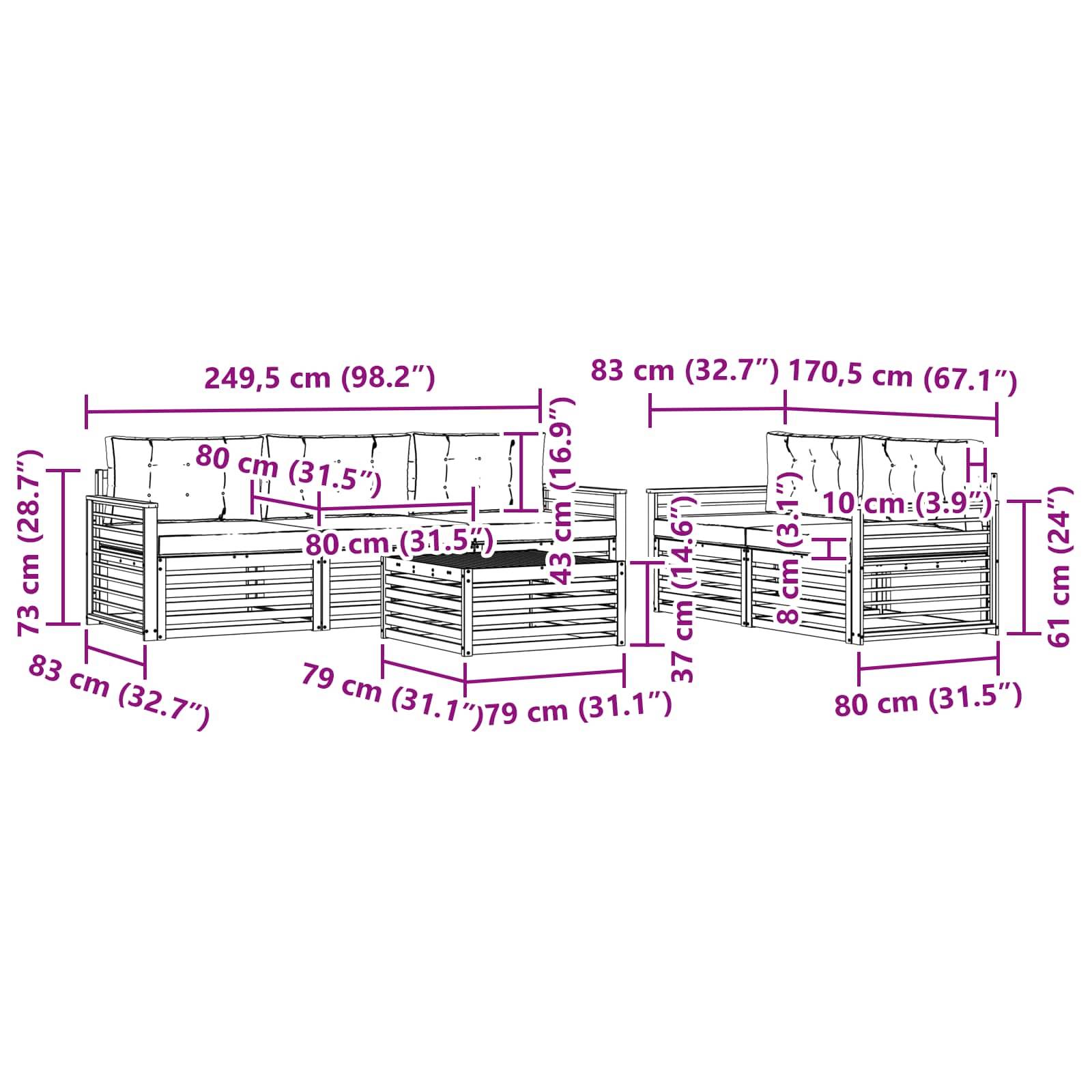 vidaXL Outdoor-Sofagarnitur 6 pcs Weiß und Anthrazit