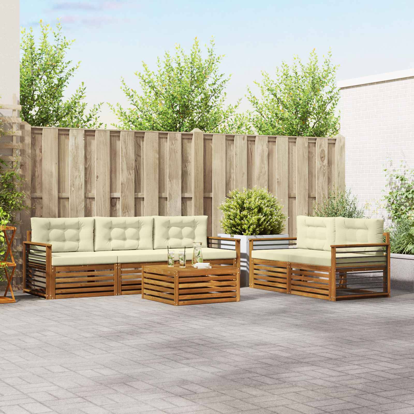 vidaXL Outdoor-Sofagarnitur mit Kissen 6 pcs Natur und Creme