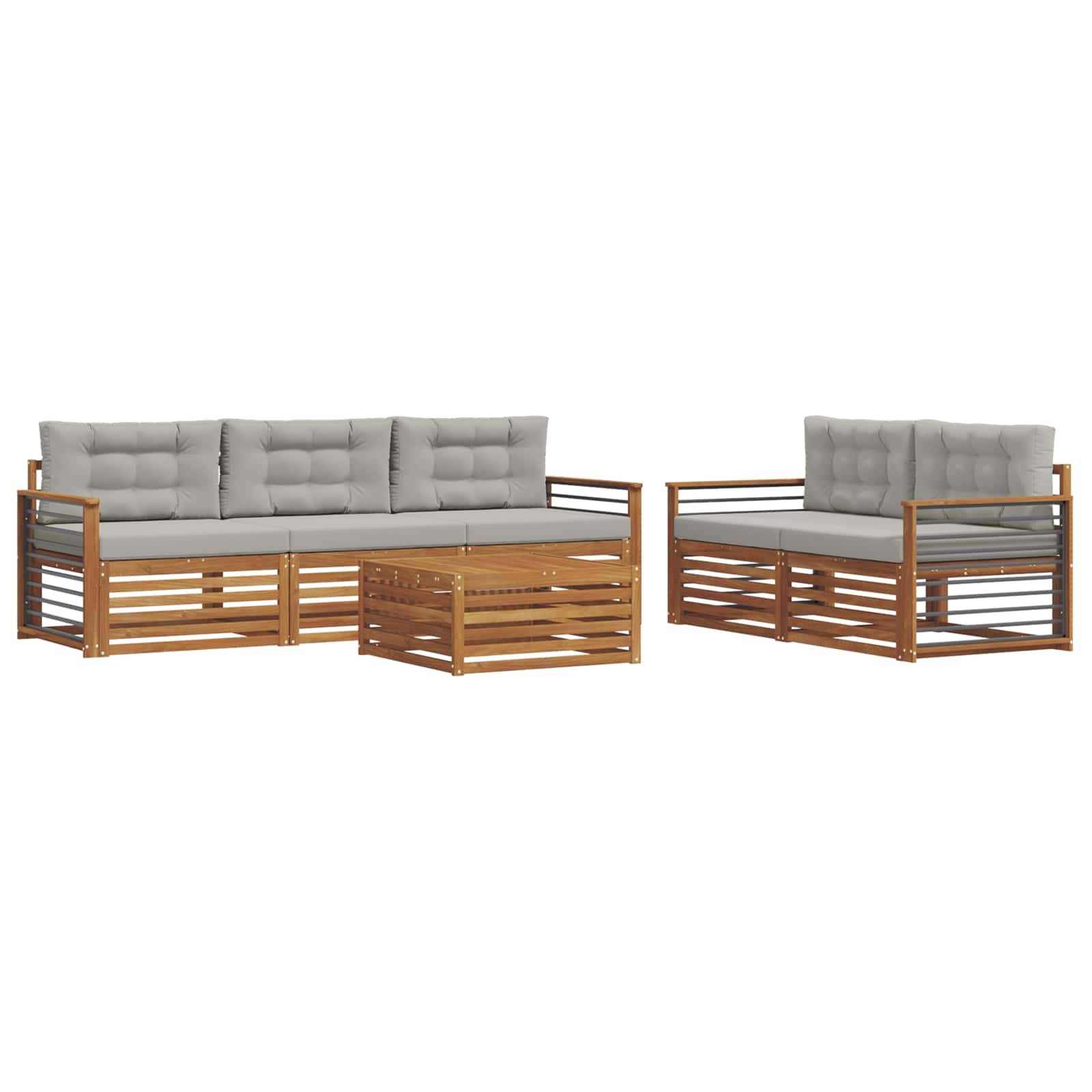 vidaXL Outdoor-Sofagarnitur mit Kissen 6 pcs Natürlich und Hellgrau