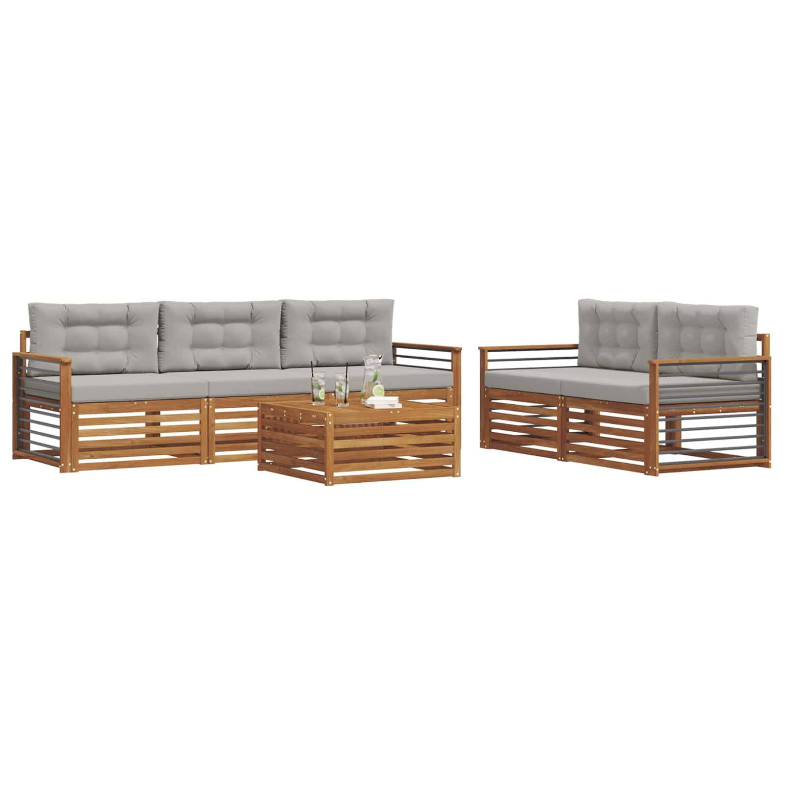 vidaXL Outdoor-Sofagarnitur mit Kissen 6 pcs Natürlich und Hellgrau