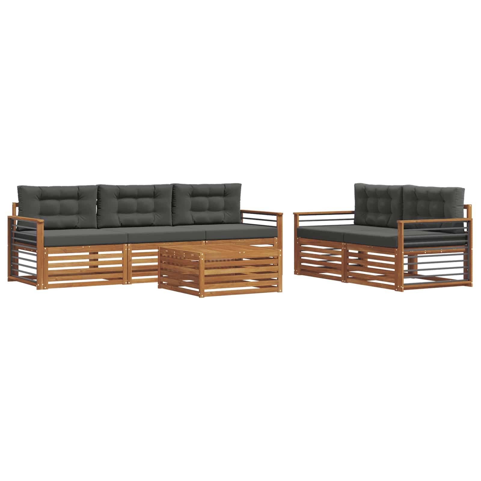 vidaXL Outdoor-Sofagarnitur mit Kissen 6 pcs Natur und Anthrazit