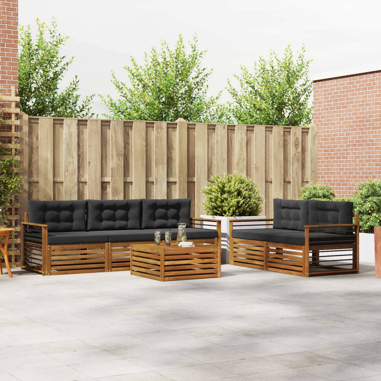 vidaXL Outdoor-Sofagarnitur mit Kissen 6 pcs Natur und Anthrazit