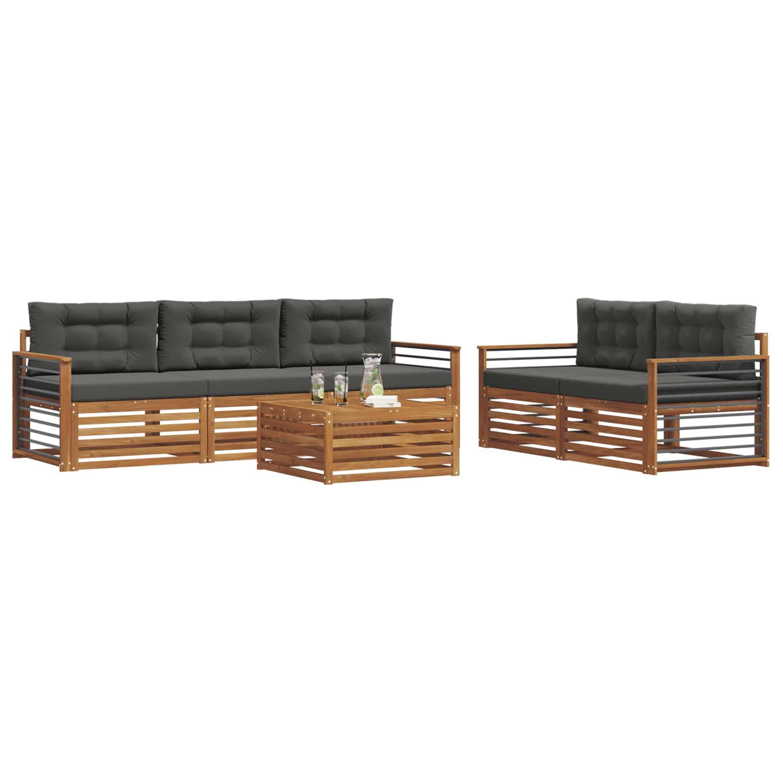 vidaXL Outdoor-Sofagarnitur mit Kissen 6 pcs Natur und Anthrazit