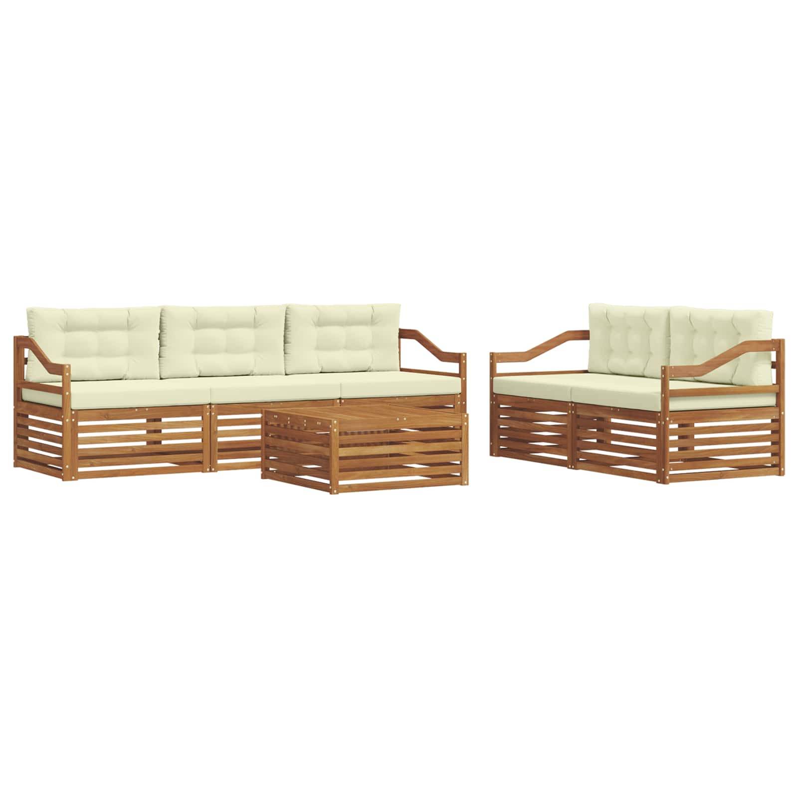 vidaXL Outdoor-Sofagarnitur mit Kissen 6 pcs Natur und Creme