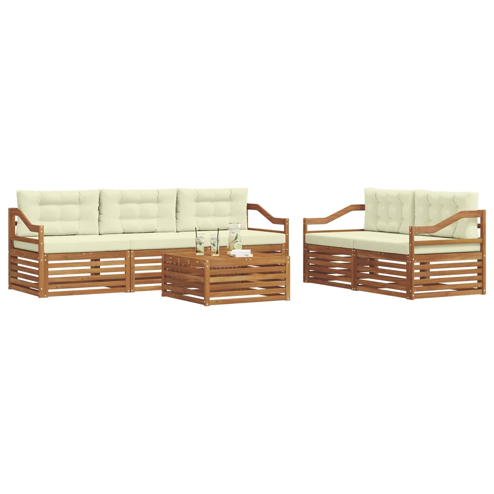 vidaXL Outdoor-Sofagarnitur mit Kissen 6 pcs Natur und Creme