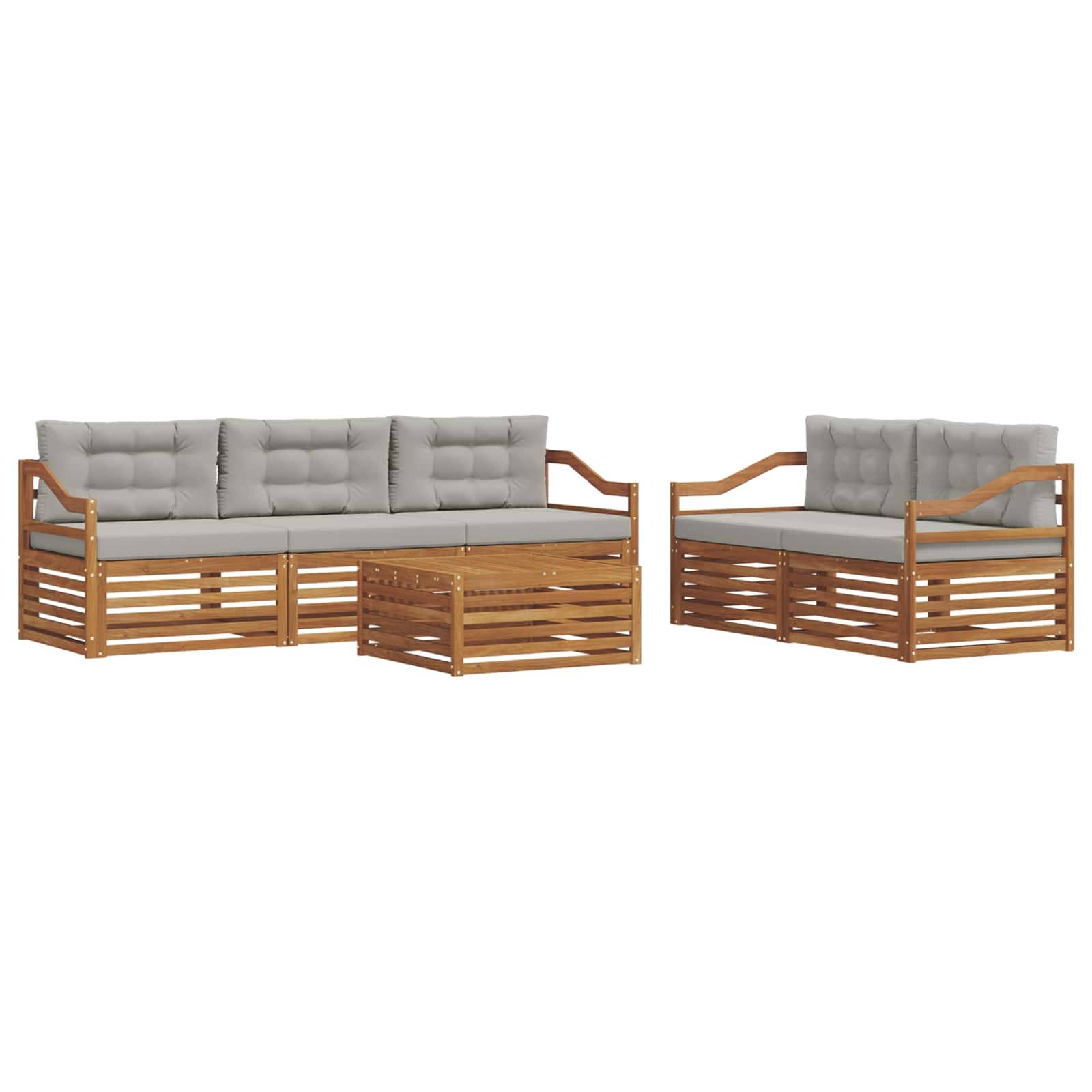vidaXL Outdoor-Sofagarnitur mit Kissen 6 pcs Natürlich und Hellgrau