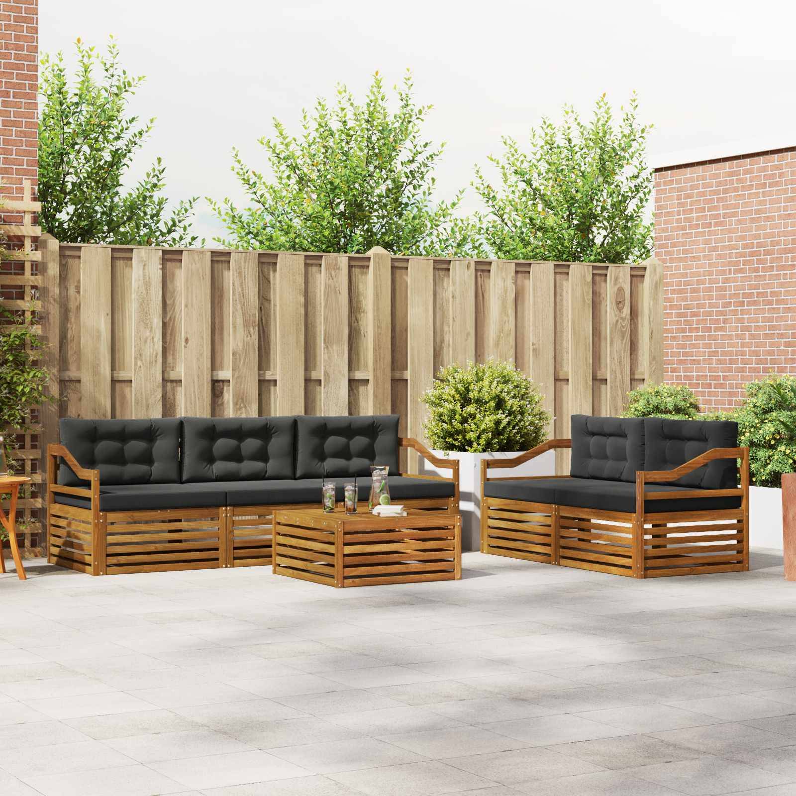 vidaXL Outdoor-Sofagarnitur mit Kissen 6 pcs Natur und Anthrazit