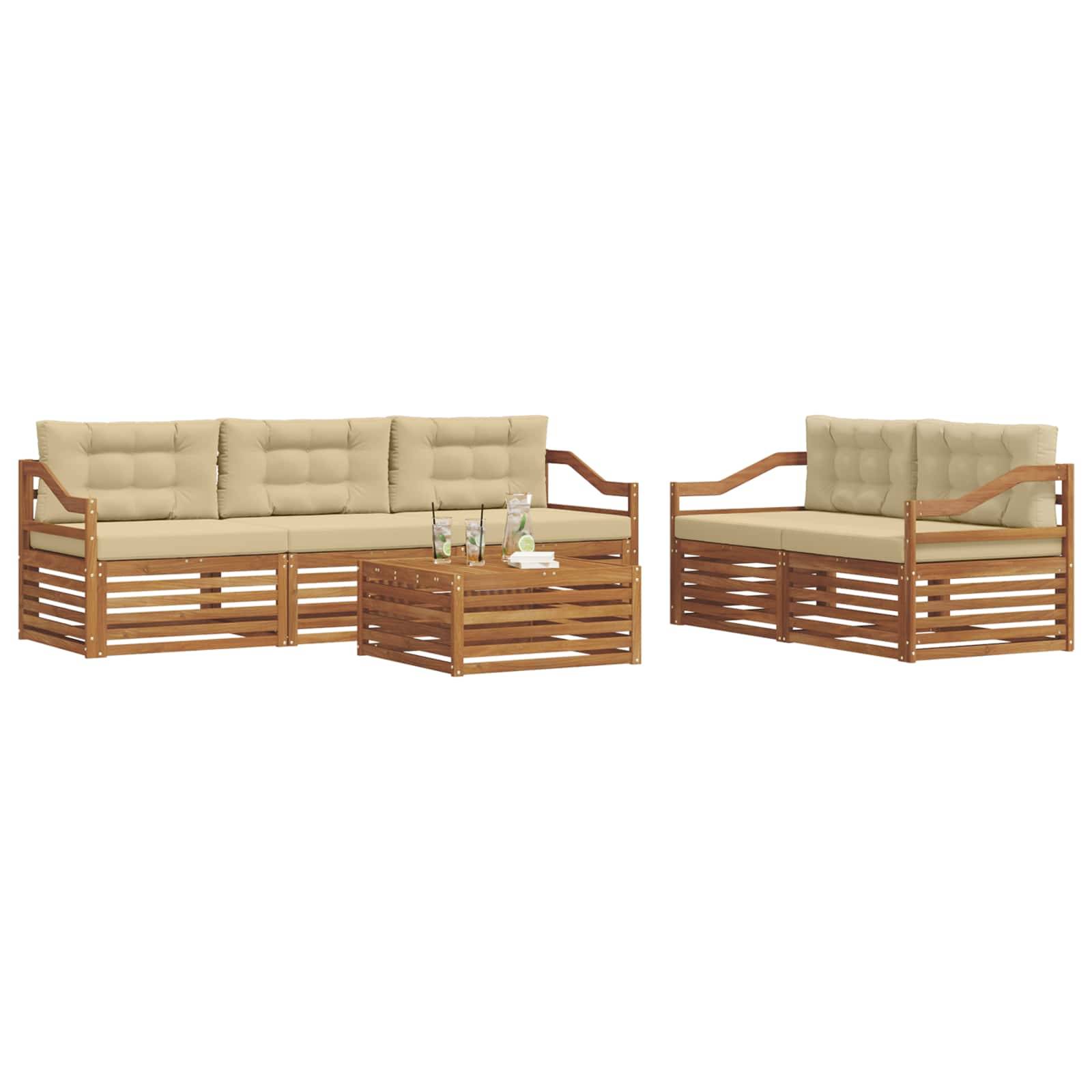vidaXL Outdoor-Sofagarnitur mit Kissen 6 pcs Natur und Beige