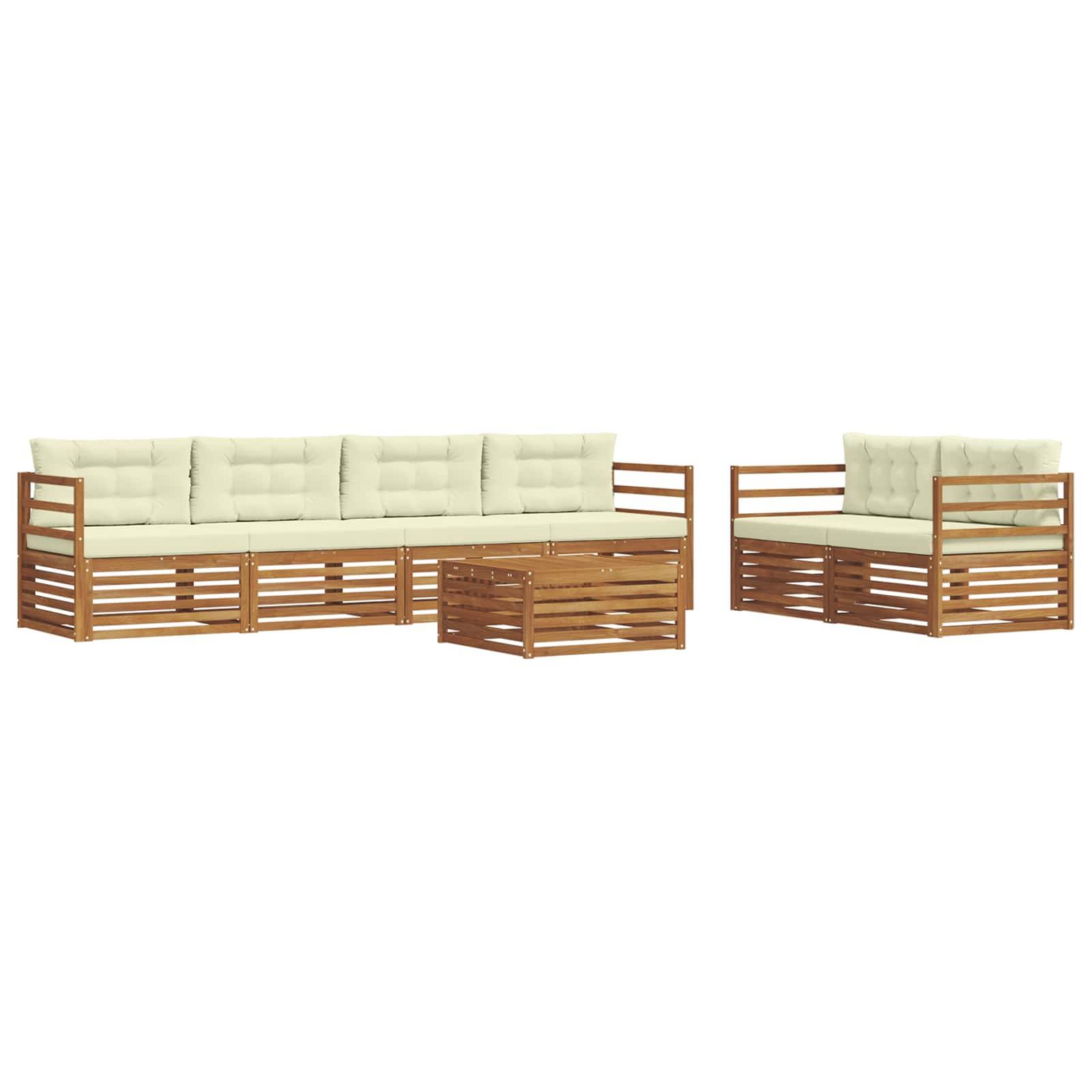 vidaXL Outdoor-Sofagarnitur mit Kissen 7 pcs Natur und Creme