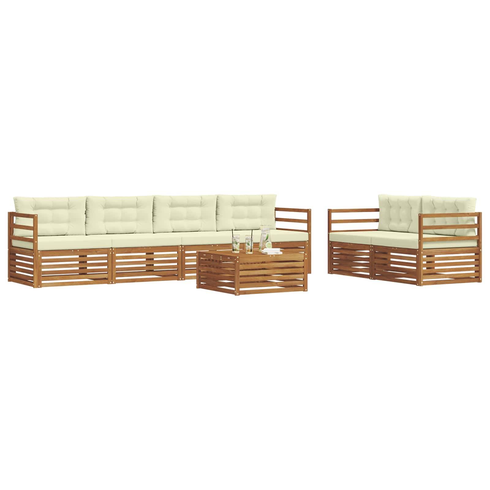 vidaXL Outdoor-Sofagarnitur mit Kissen 7 pcs Natur und Creme