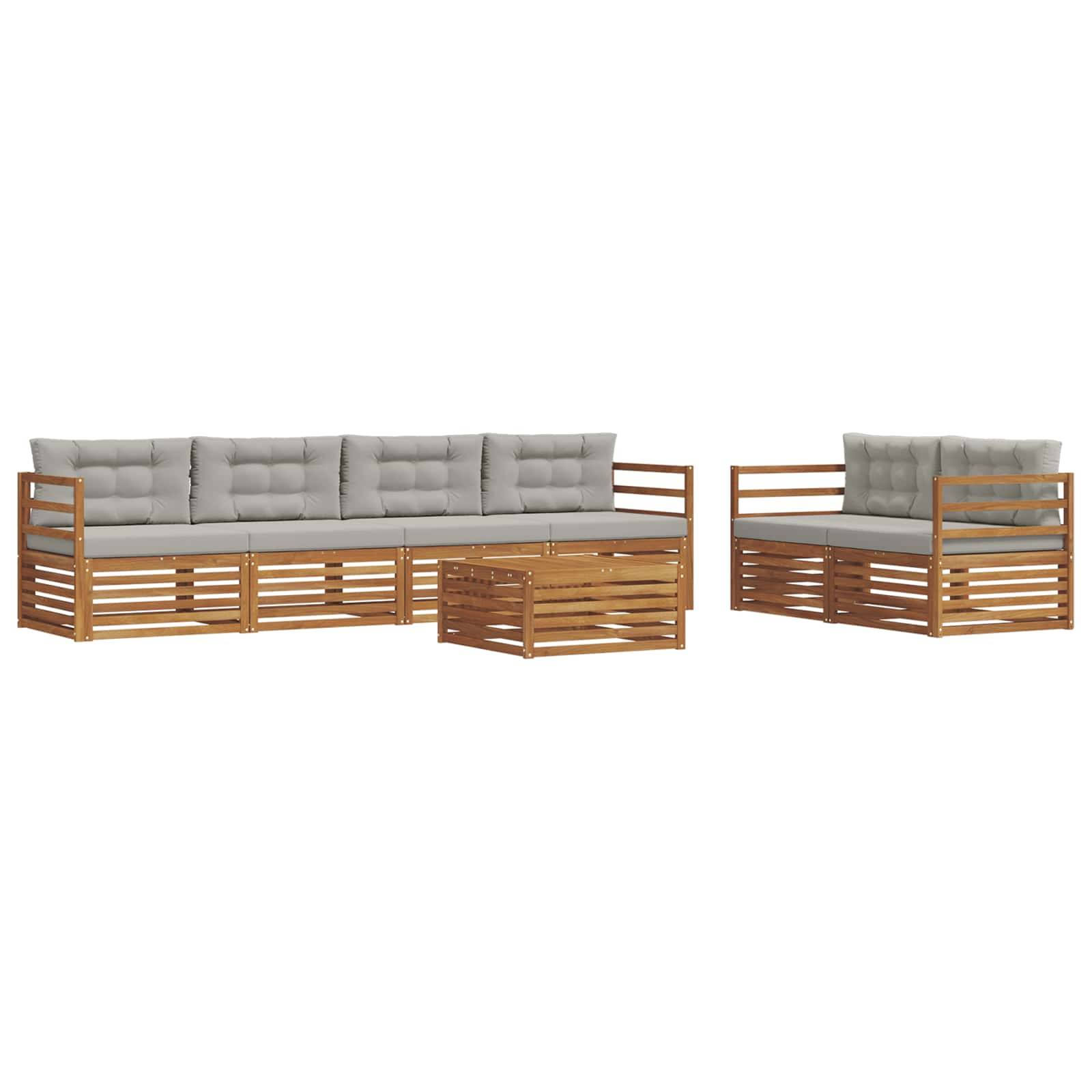 vidaXL Outdoor-Sofagarnitur mit Kissen 7 pcs Natürlich und Hellgrau