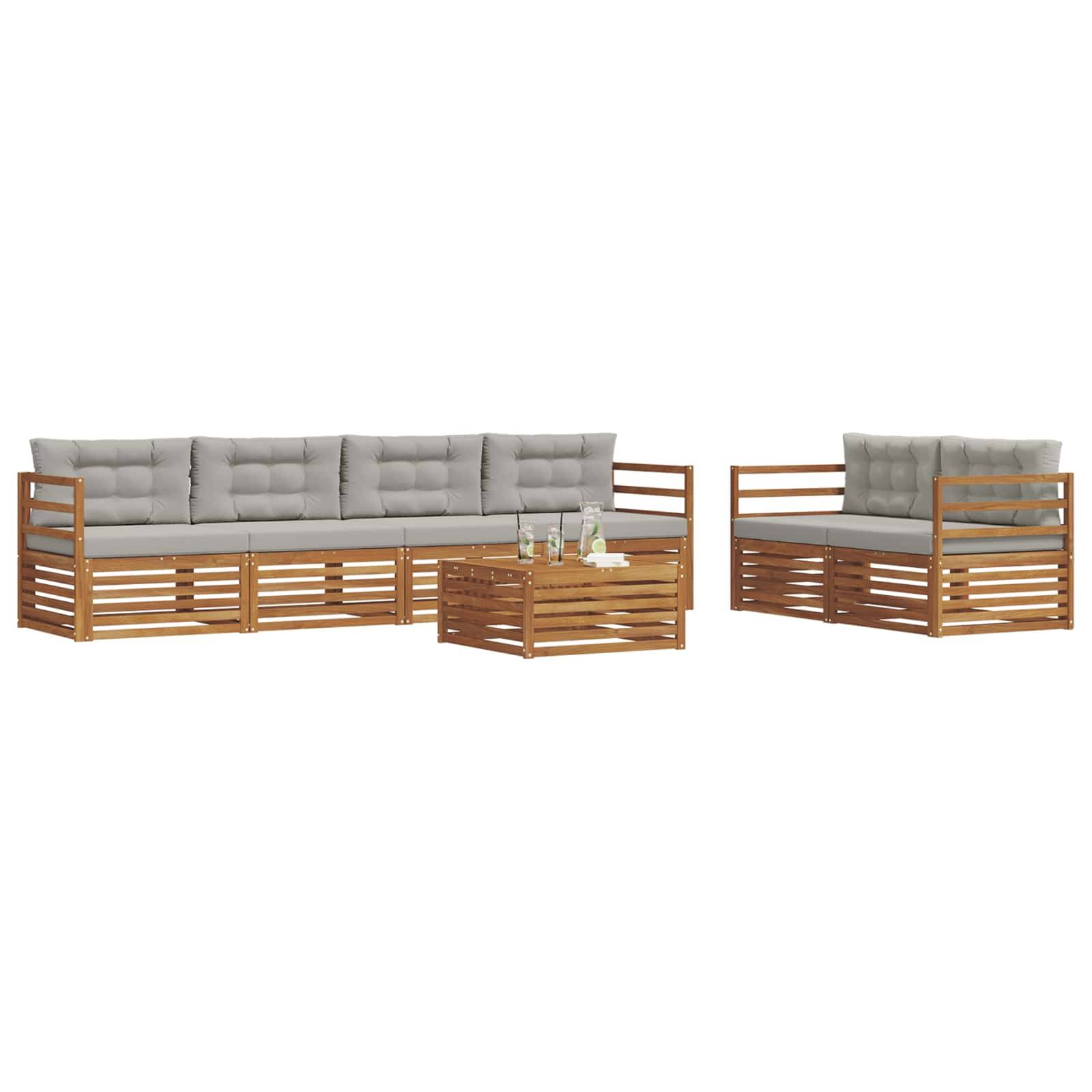 vidaXL Outdoor-Sofagarnitur mit Kissen 7 pcs Natürlich und Hellgrau