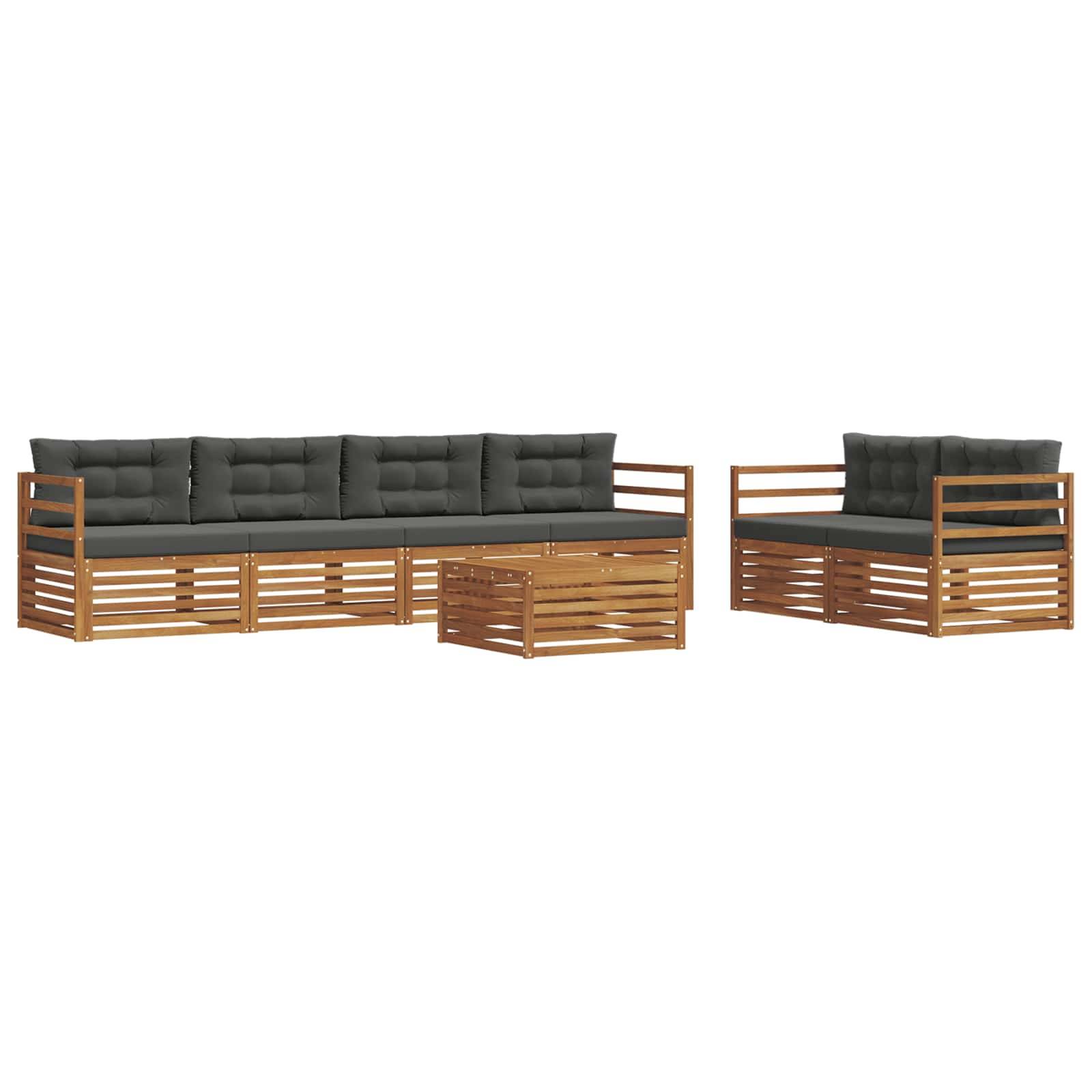 vidaXL Outdoor-Sofagarnitur mit Kissen 7 pcs Natur und Anthrazit