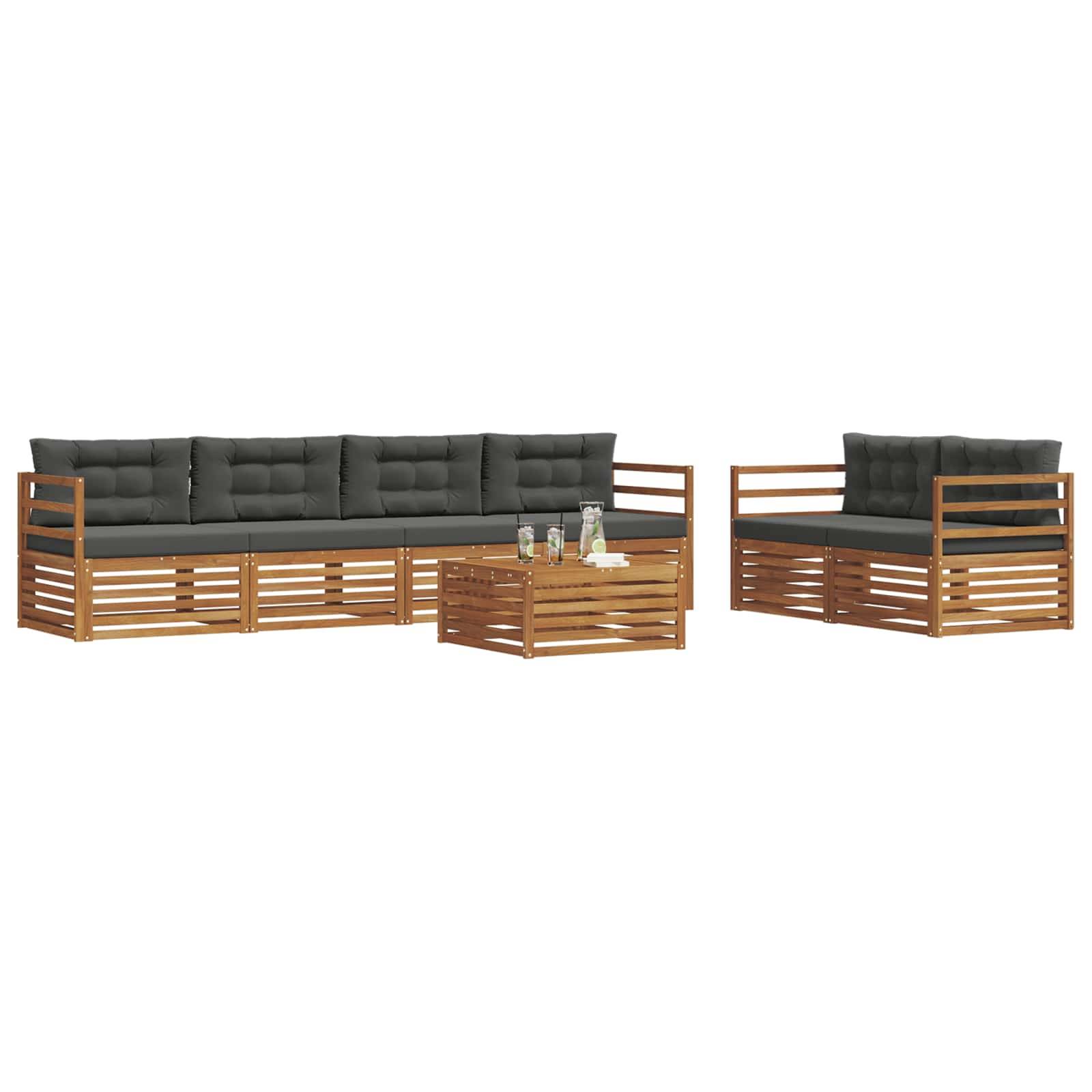 vidaXL Outdoor-Sofagarnitur mit Kissen 7 pcs Natur und Anthrazit