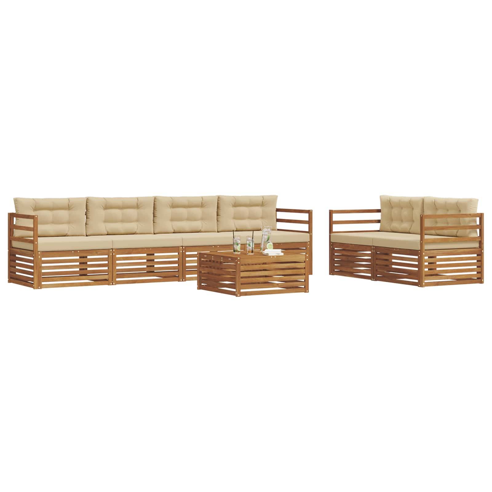 vidaXL Outdoor-Sofagarnitur mit Kissen 7 pcs Natur und Beige