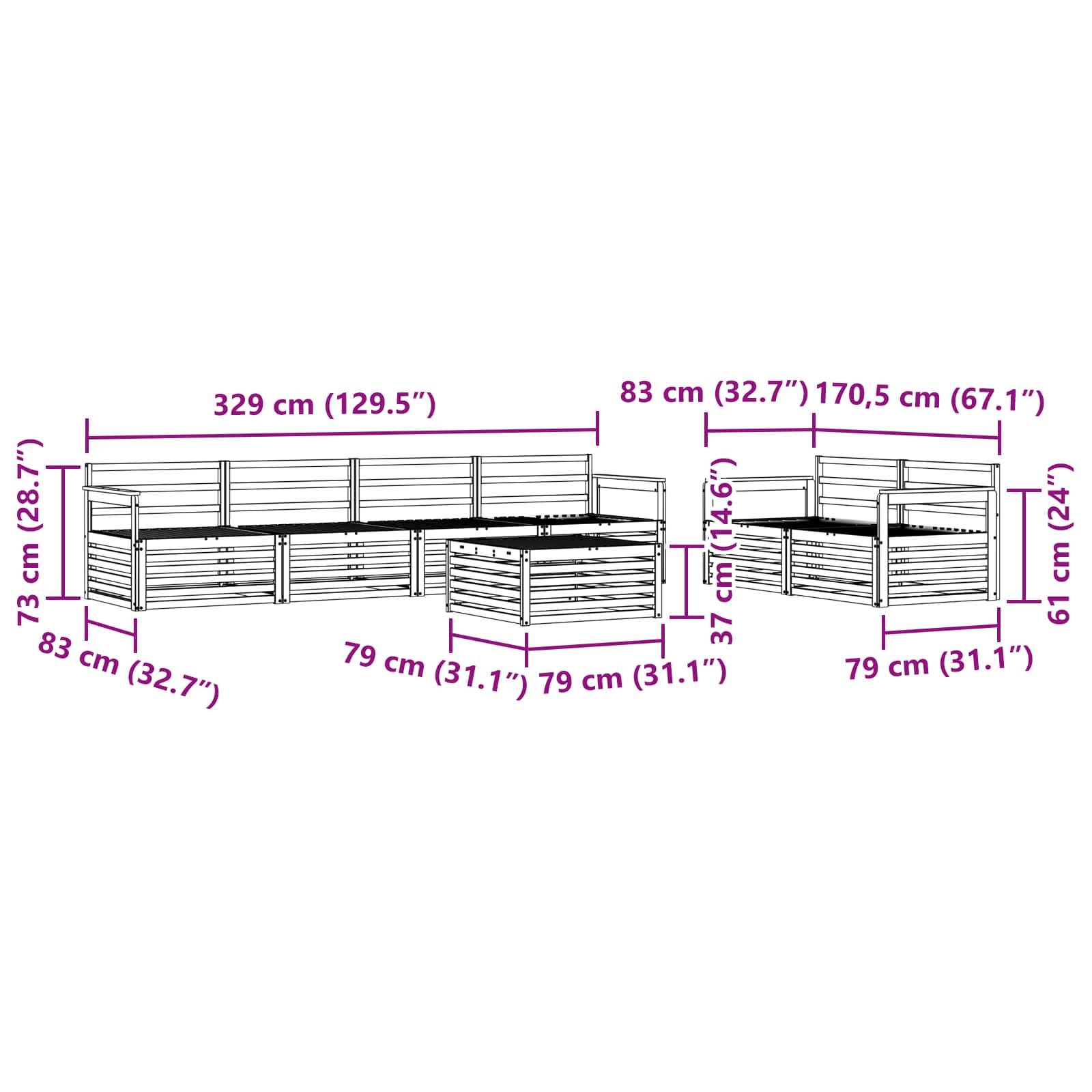 vidaXL Outdoor-Sofagarnitur 7 pcs Natur Massivholz Akazie