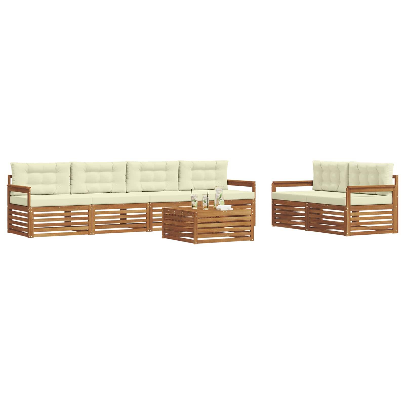 vidaXL Outdoor-Sofagarnitur mit Kissen 7 pcs Natur und Creme