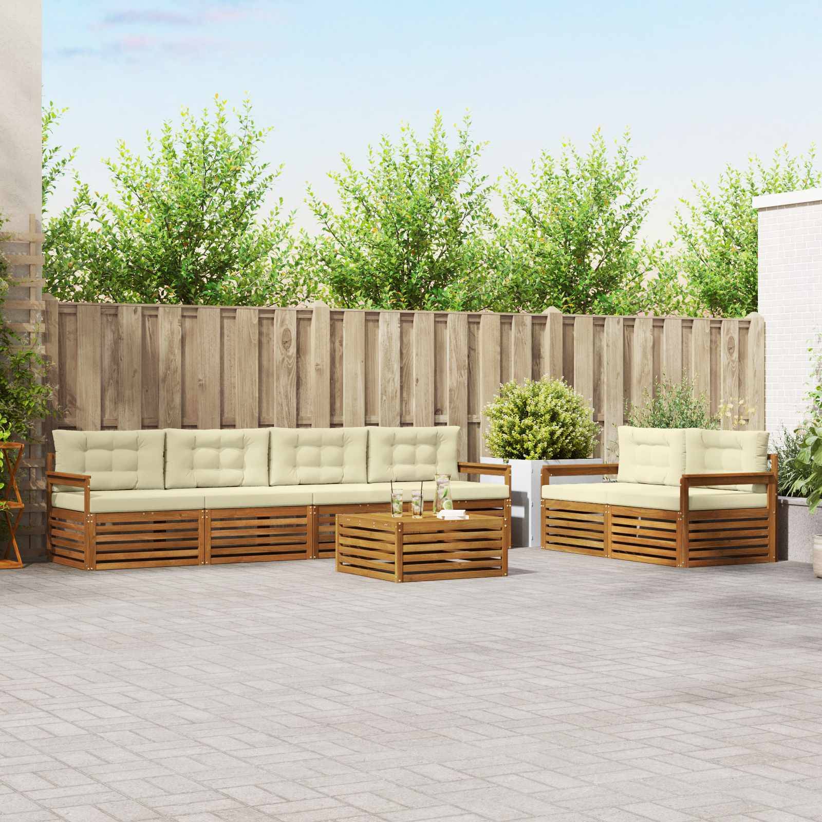 vidaXL Outdoor-Sofagarnitur mit Kissen 7 pcs Natur und Creme