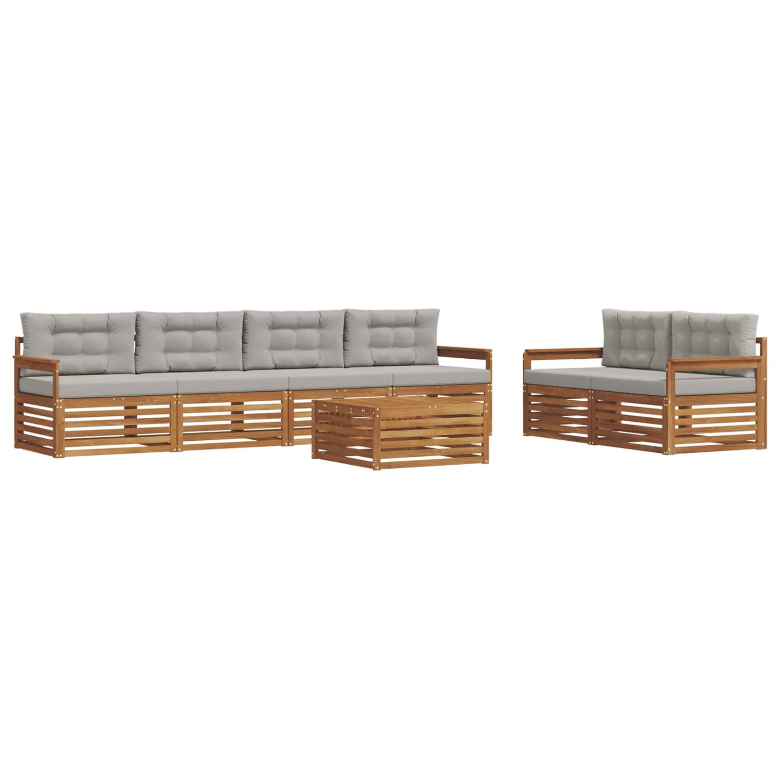 vidaXL Outdoor-Sofagarnitur mit Kissen 7 pcs Natürlich und Hellgrau