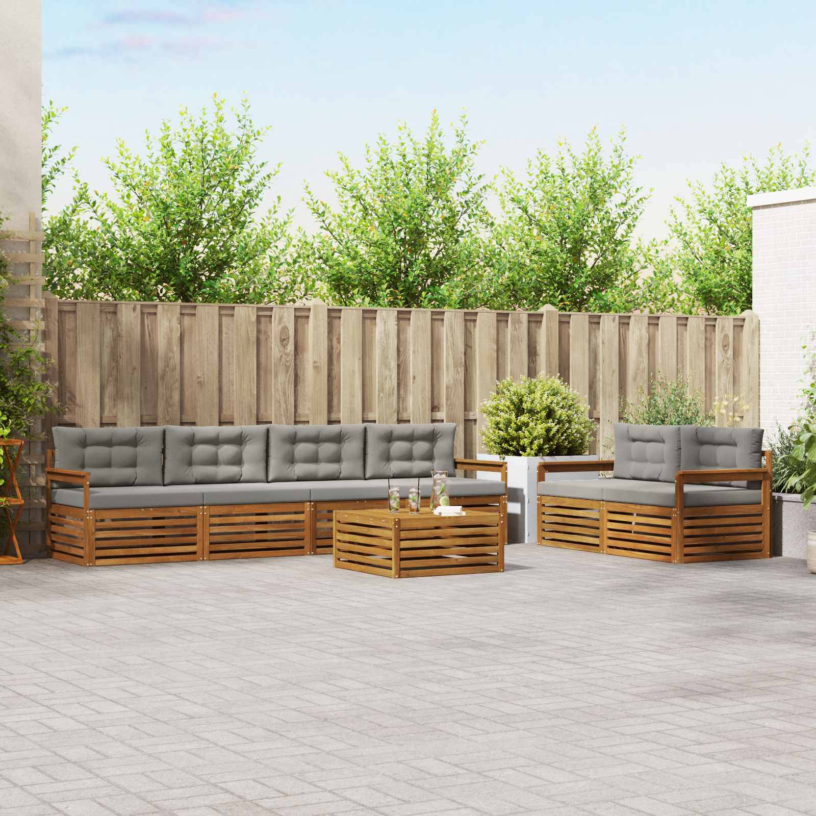 vidaXL Outdoor-Sofagarnitur mit Kissen 7 pcs Natürlich und Hellgrau