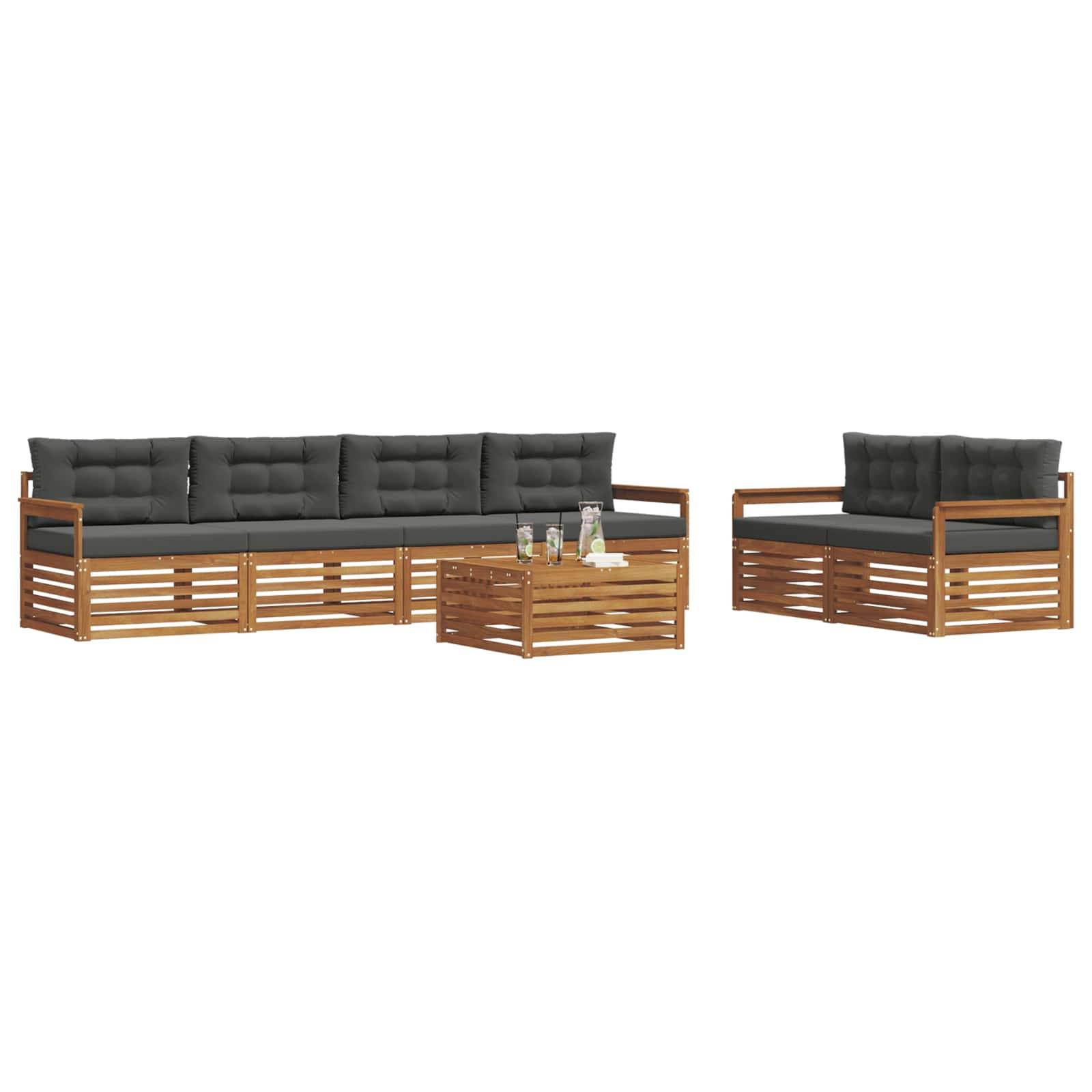vidaXL Outdoor-Sofagarnitur mit Kissen 7 pcs Natur und Anthrazit