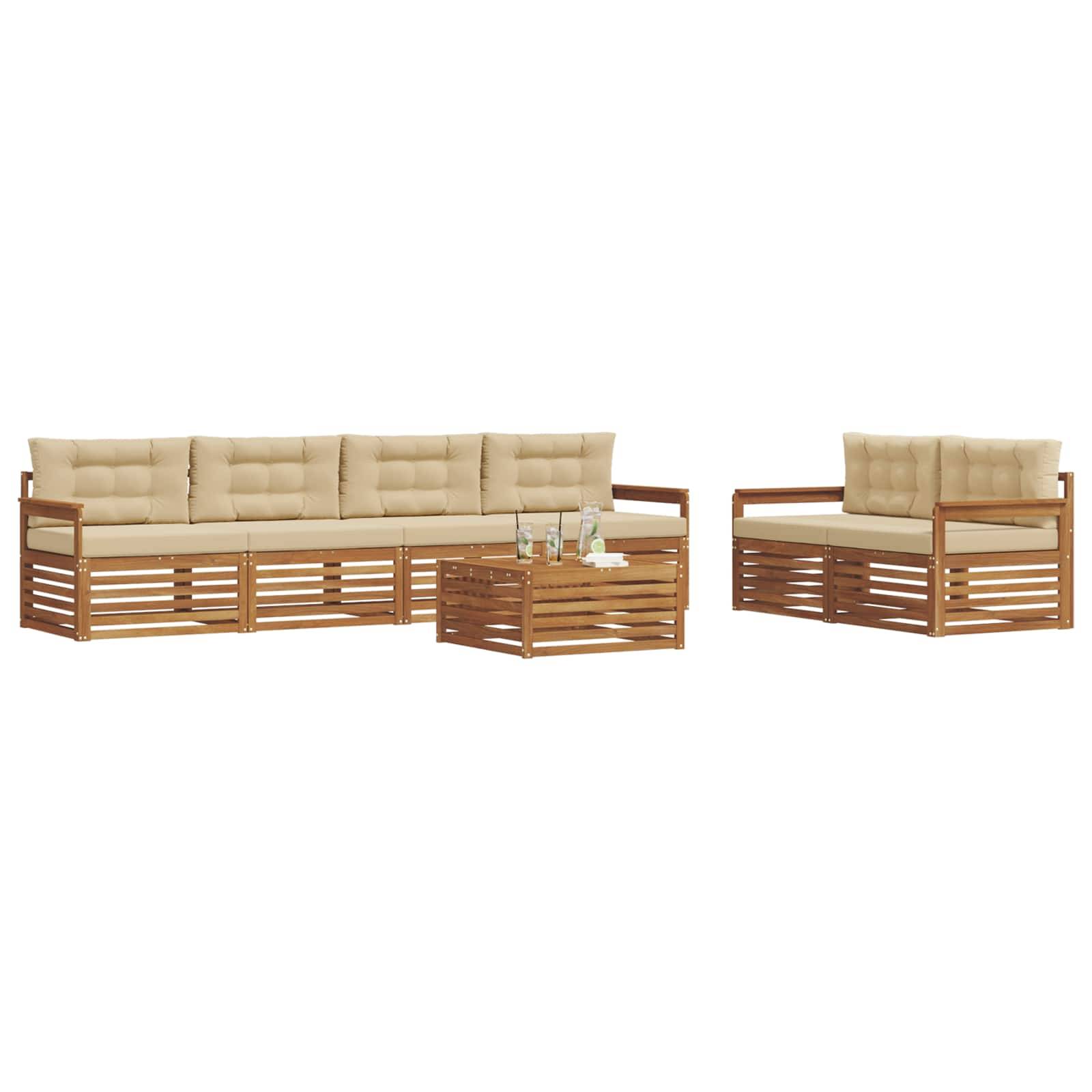 vidaXL Outdoor-Sofagarnitur mit Kissen 7 pcs Natur und Beige