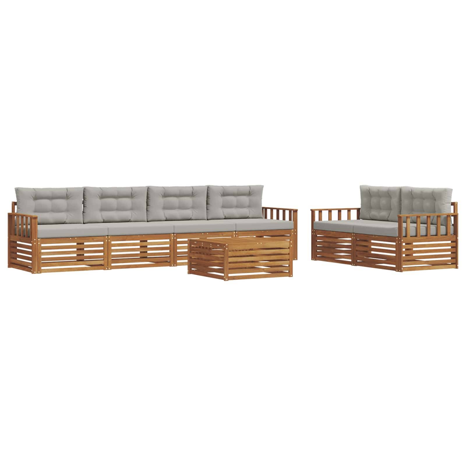 vidaXL Outdoor-Sofagarnitur mit Kissen 7 pcs Natürlich und Hellgrau